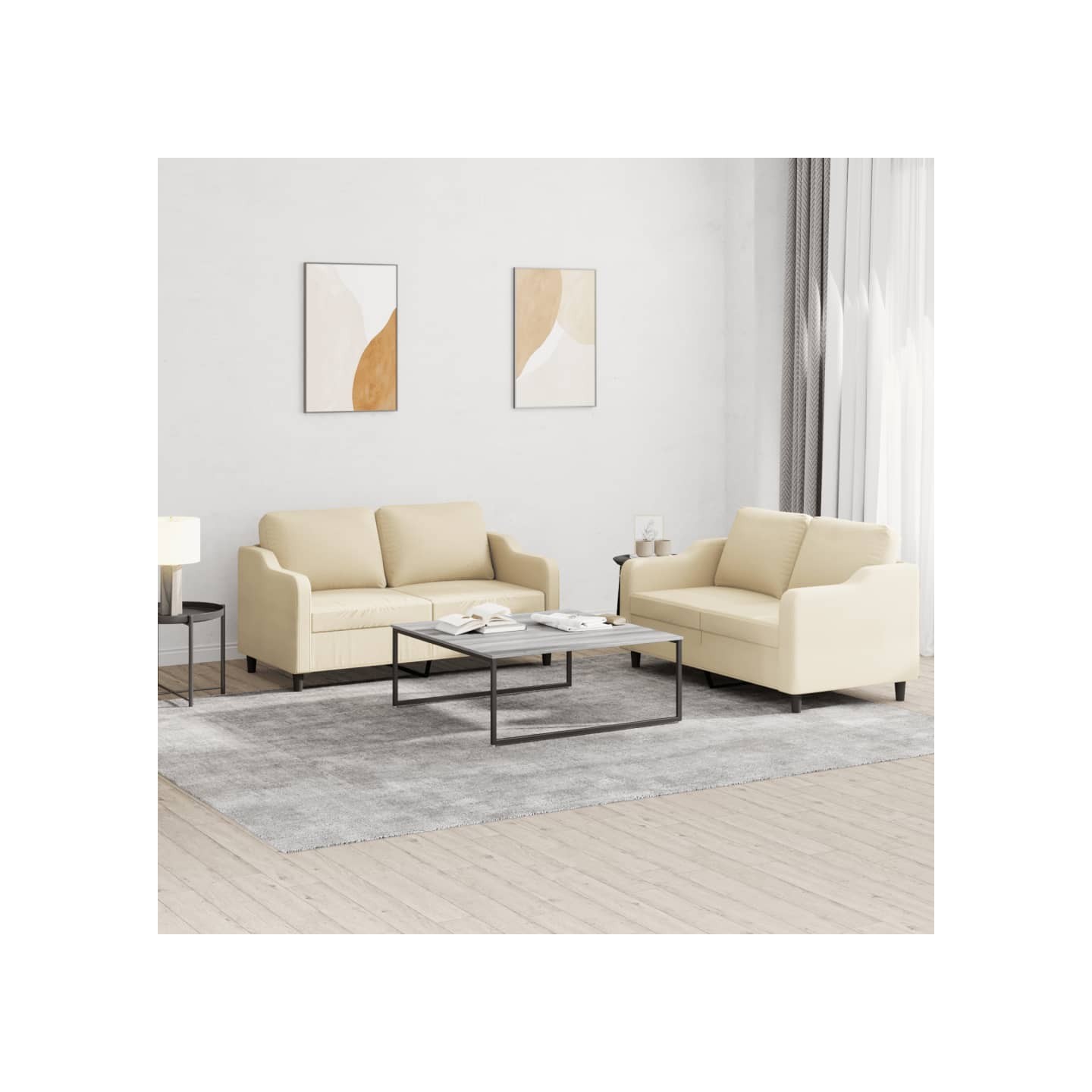 Ensemble de canapés 2 pcs avec coussins Crème Tissu