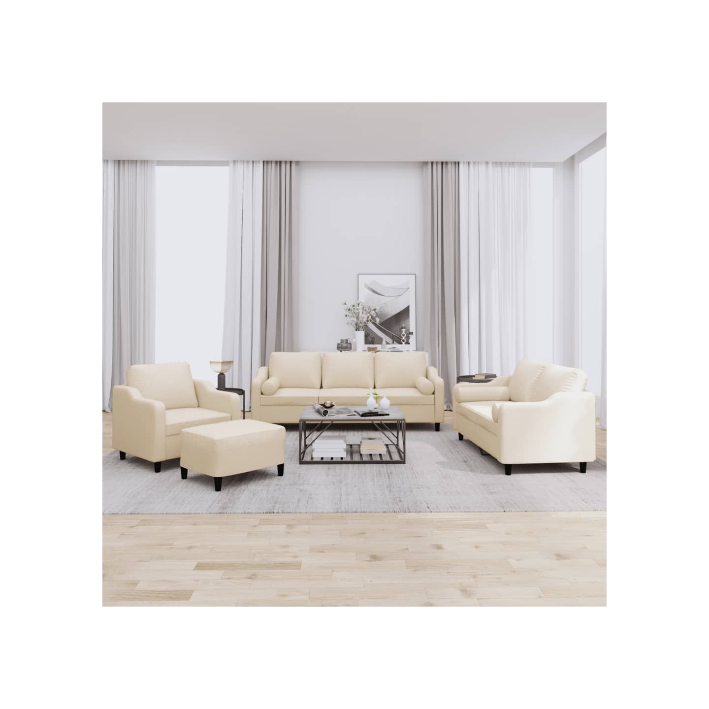 Ensemble de canapés 4 pcs avec coussins crème tissu