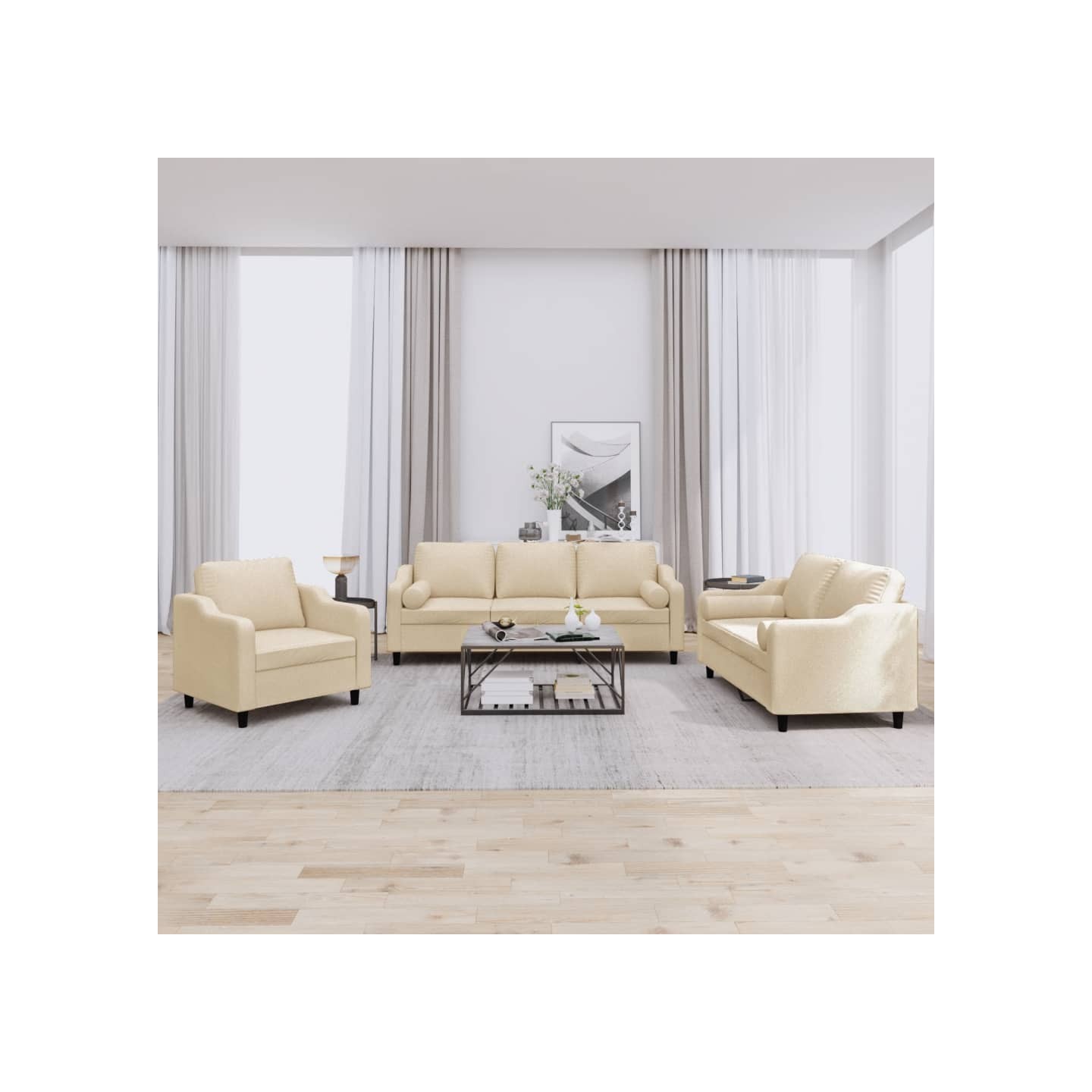 Ensemble de canapés 3 pcs avec coussins crème tissu