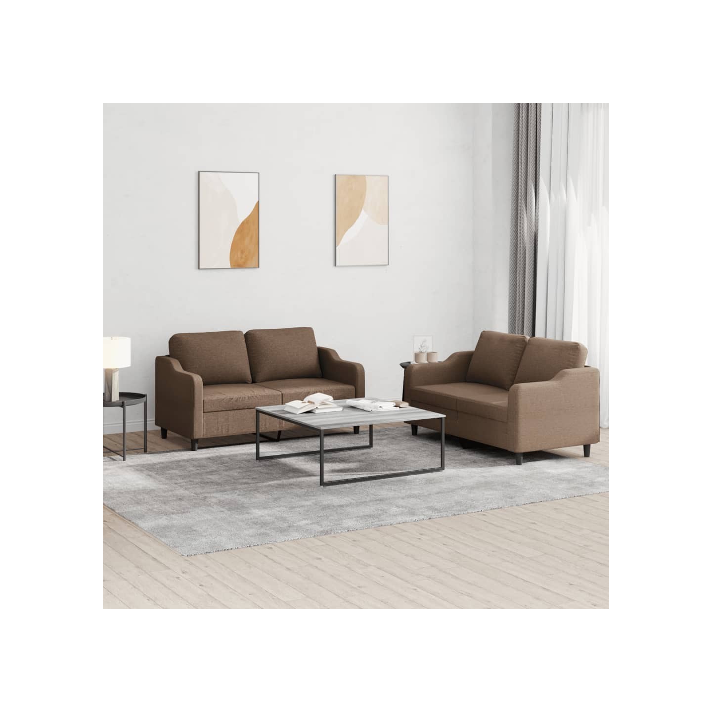 Ensemble de canapés 2 pcs avec coussins Marron Tissu