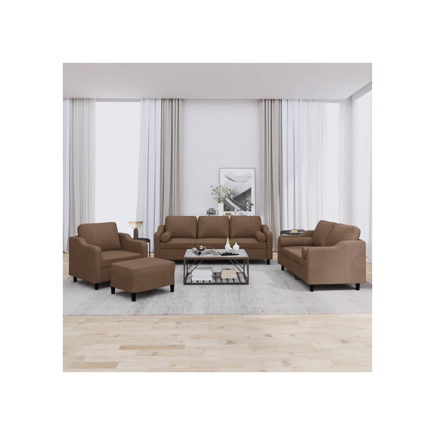 Ensemble de canapés 4 pcs avec coussins marron tissu