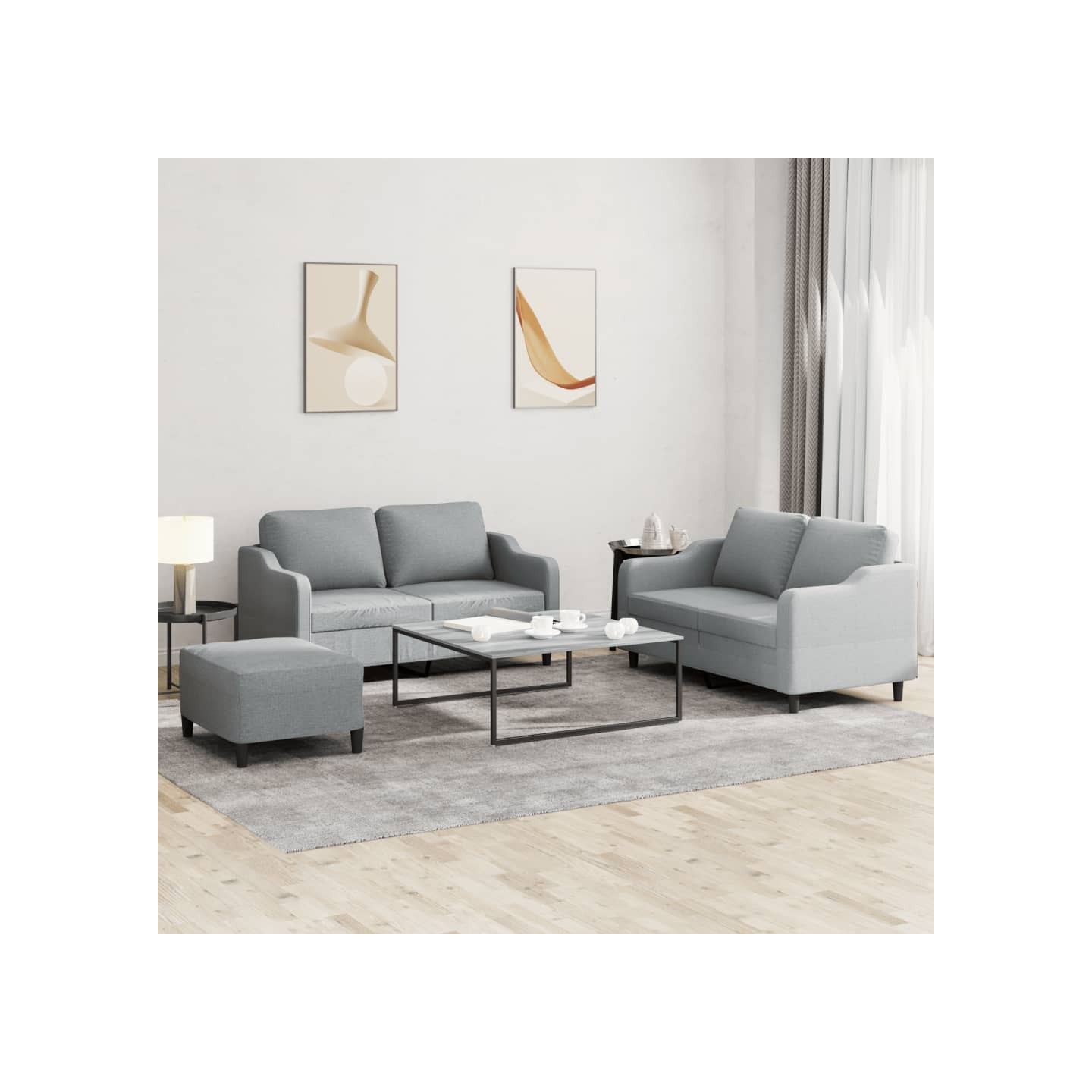 Ensemble de canapés 3 pcs avec coussins Gris clair Tissu