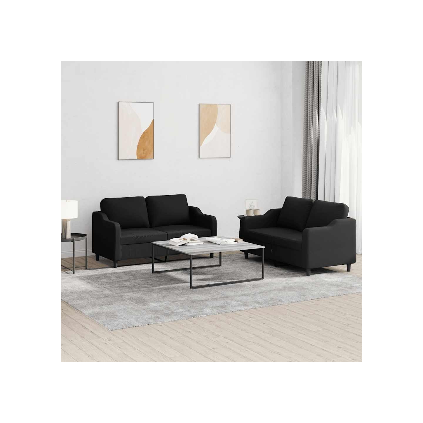 Ensemble de canapés 2 pcs avec coussins Noir Tissu