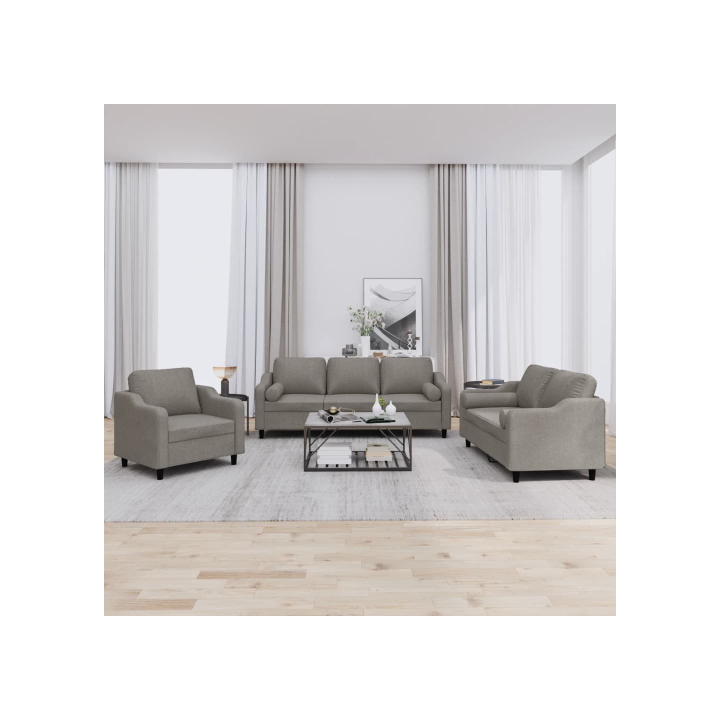 Ensemble de canapés 3 pcs avec coussins taupe tissu