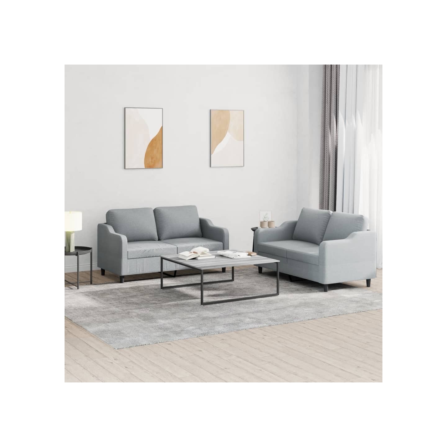 Ensemble de canapés 2 pcs avec coussins Gris clair Tissu