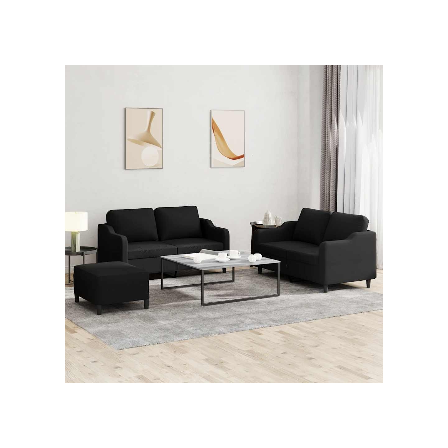 Ensemble de canapés 3 pcs avec coussins Noir Tissu