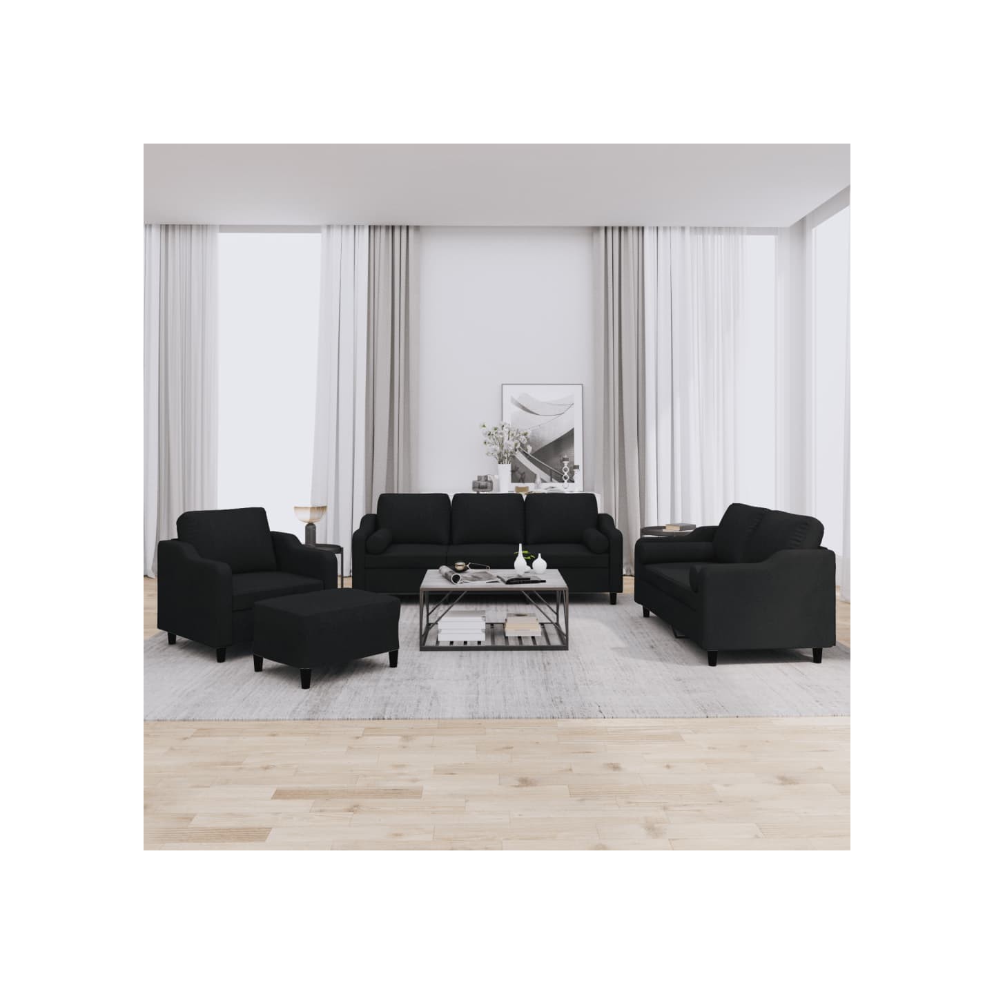 Ensemble de canapés 4 pcs avec coussins noir tissu