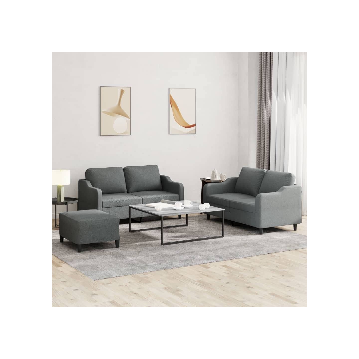 Ensemble de canapés 3 pcs avec coussins Gris foncé Tissu