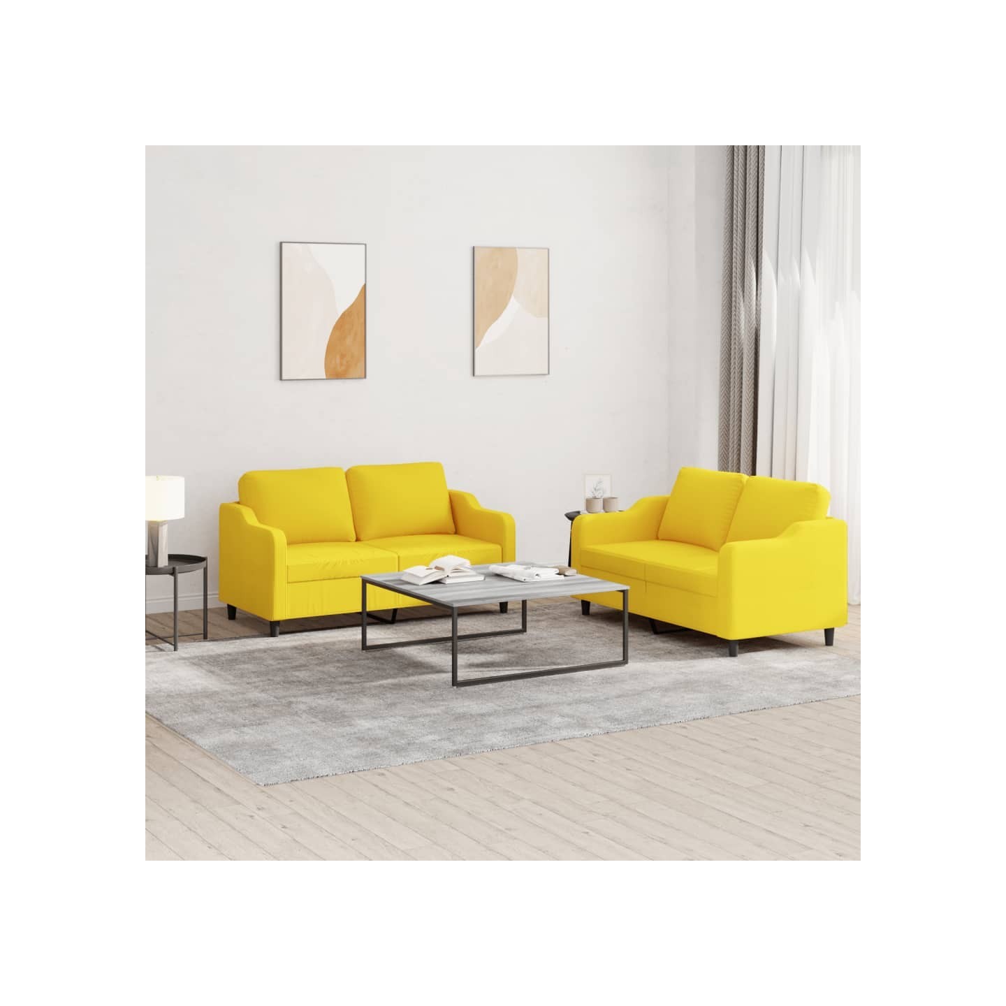 Ensemble de canapés 2 pcs avec coussins Jaune clair Tissu