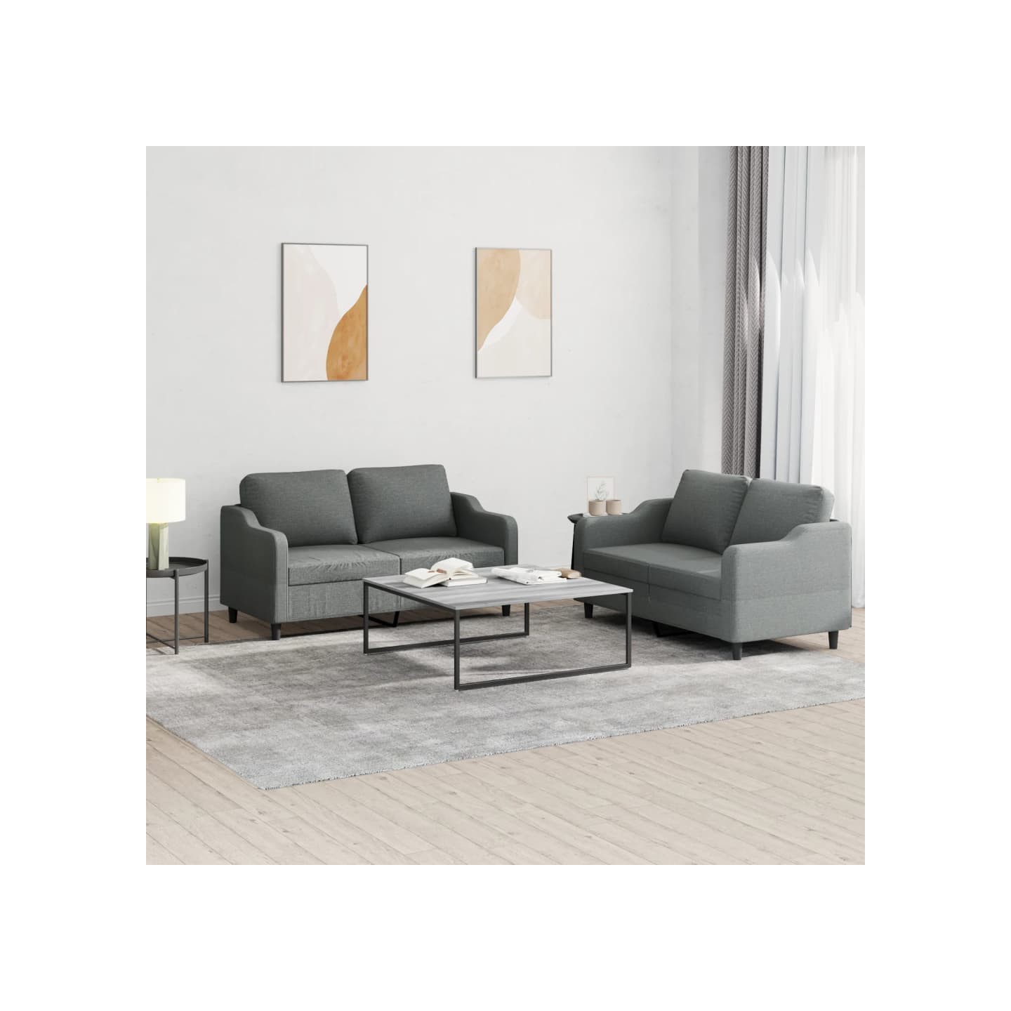 Ensemble de canapés 2 pcs avec coussins Gris foncé Tissu