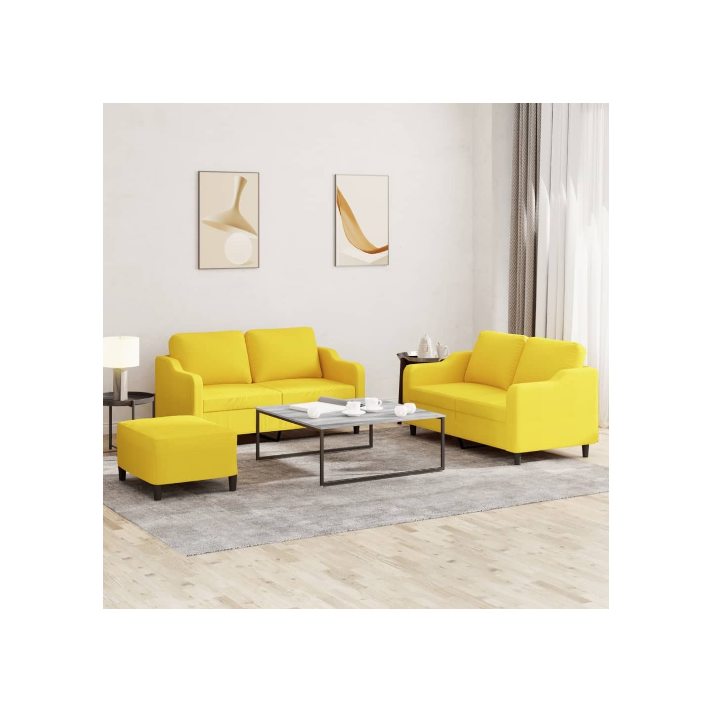 Ensemble de canapés 3 pcs avec coussins Jaune clair Tissu