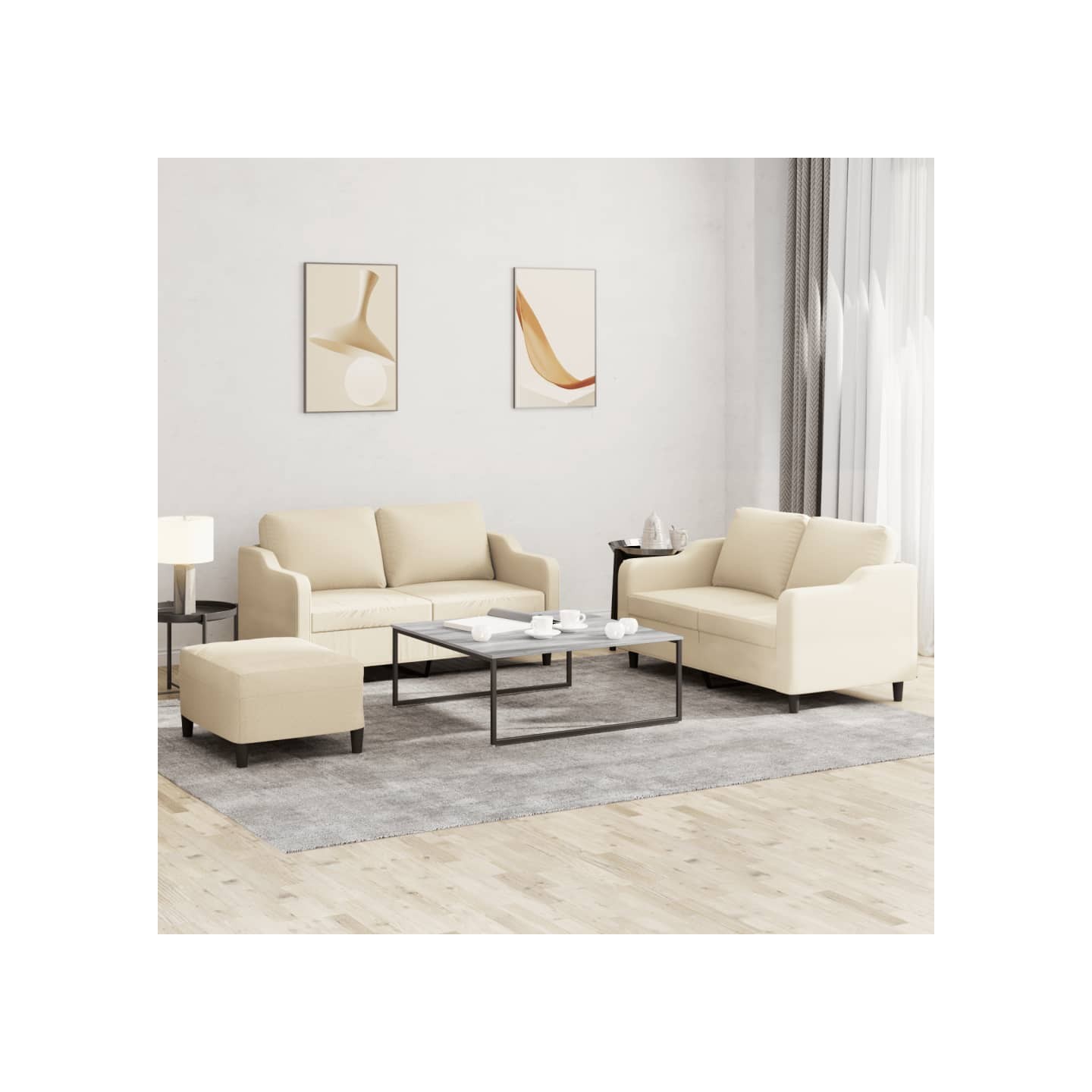 Ensemble de canapés 3 pcs avec coussins Crème Tissu