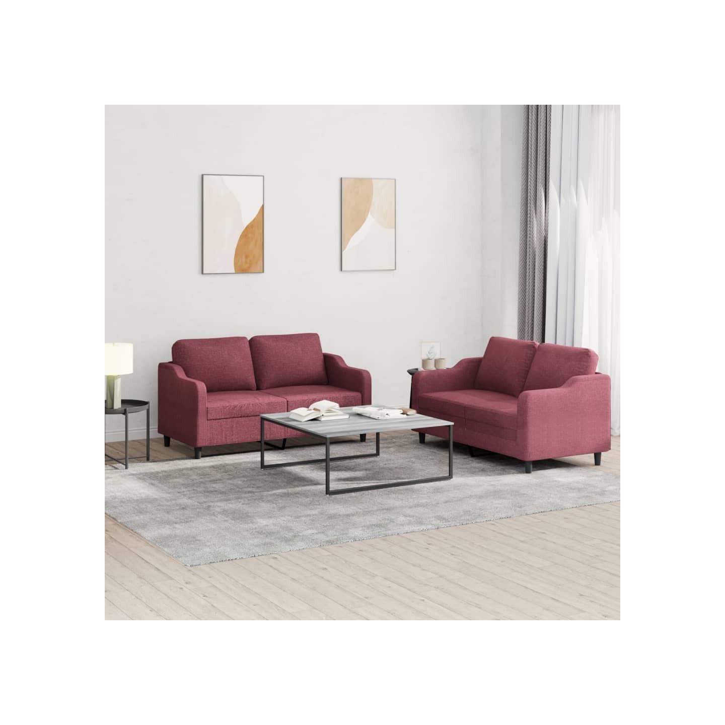 Ensemble de canapés 2 pcs avec coussins Rouge bordeaux Tissu