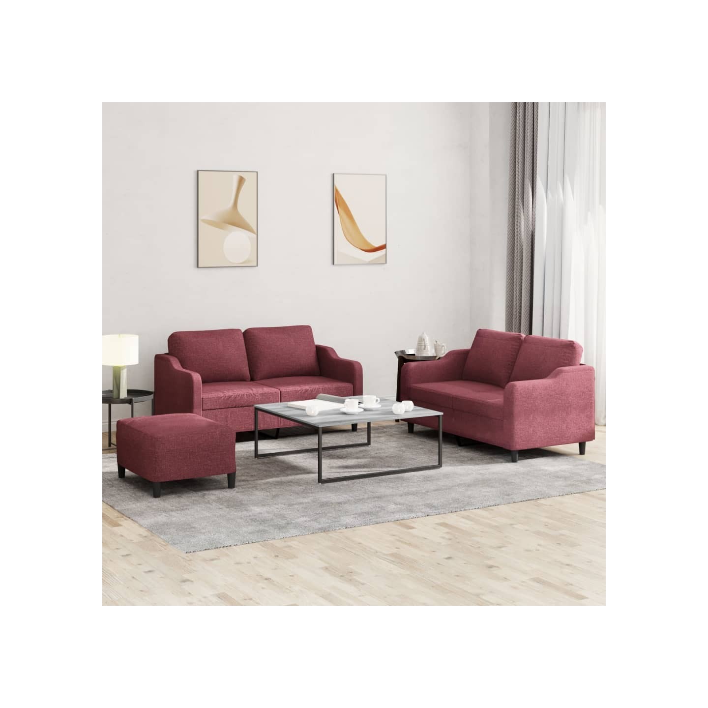 Ensemble de canapés 3 pcs avec coussins Rouge bordeaux Tissu