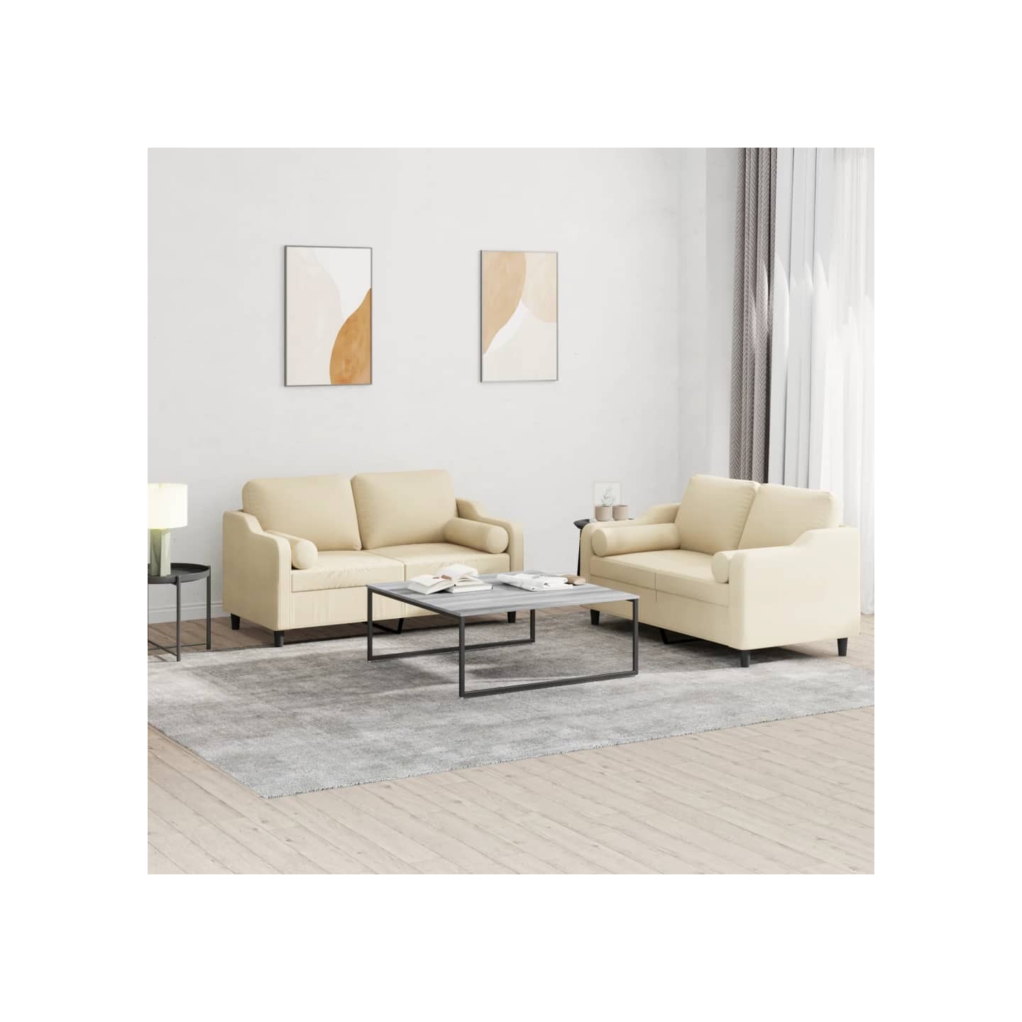 Ensemble de canapés 2 pcs avec coussins crème tissu