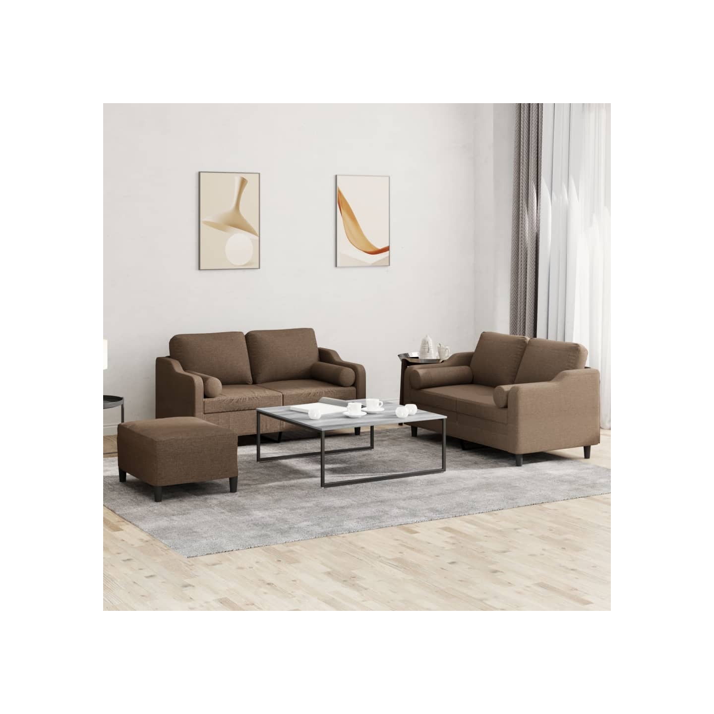 Ensemble de canapés 3 pcs avec coussins marron tissu