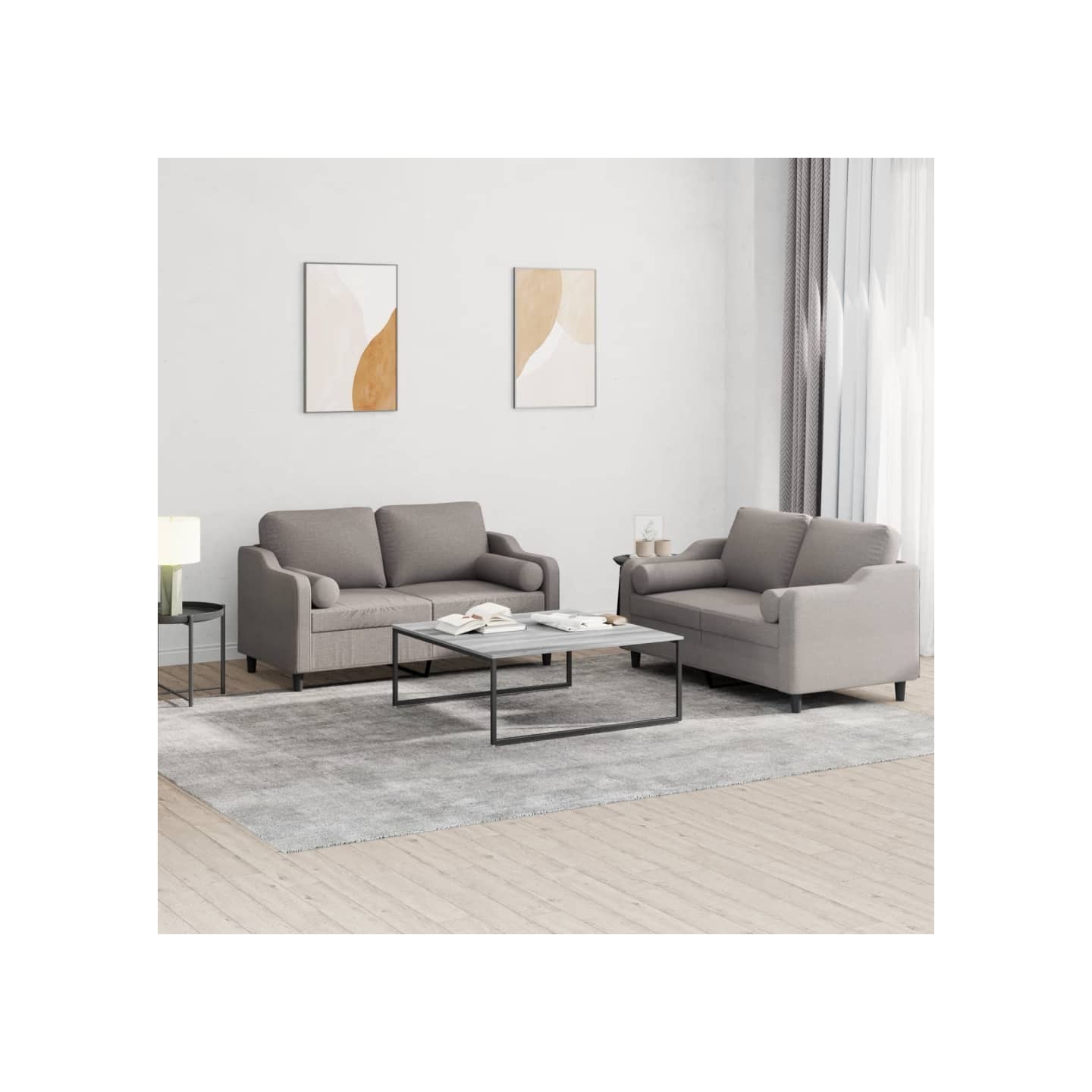 Ensemble de canapés 2 pcs avec coussins taupe tissu