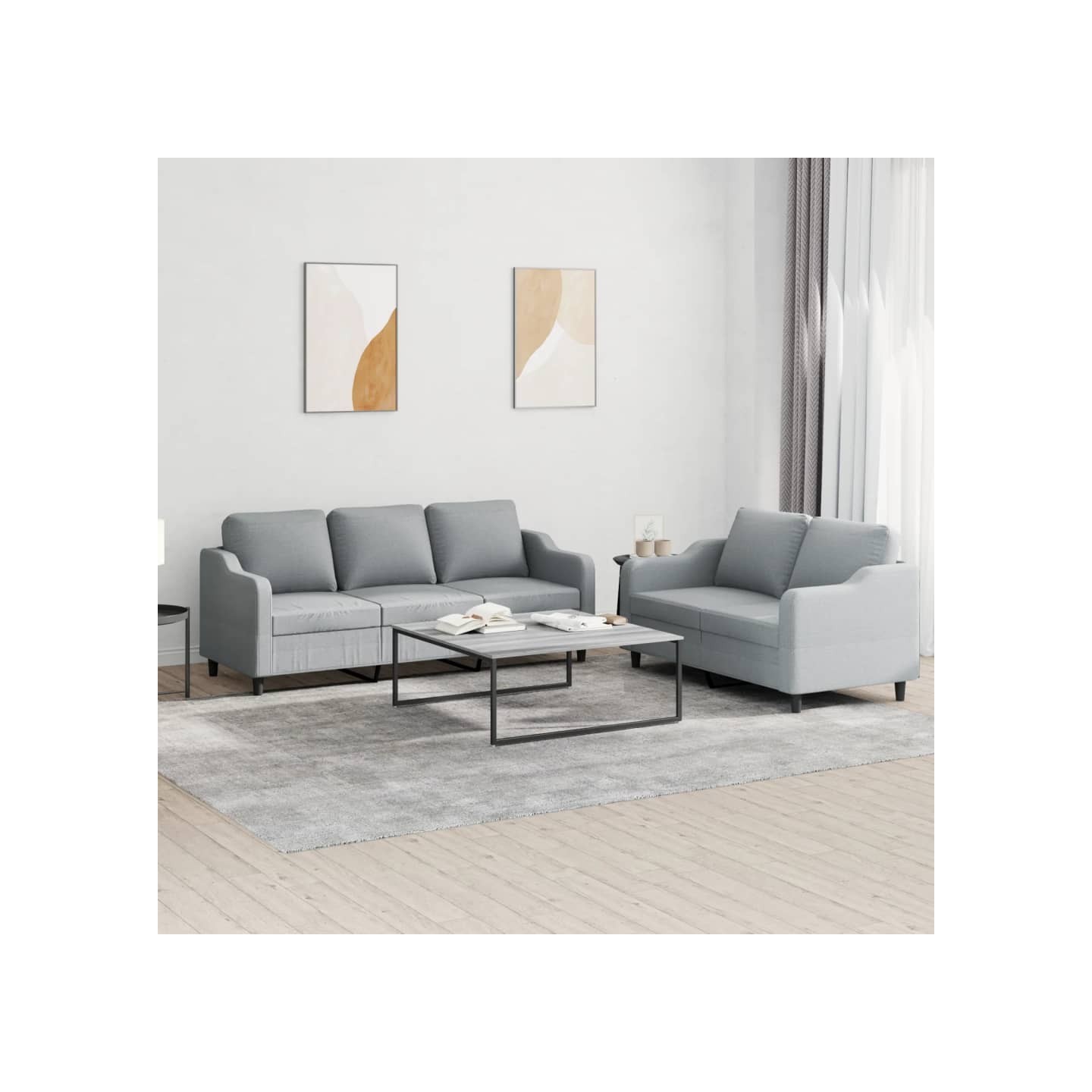 Ensemble de canapés 2 pcs avec coussins Gris clair Tissu