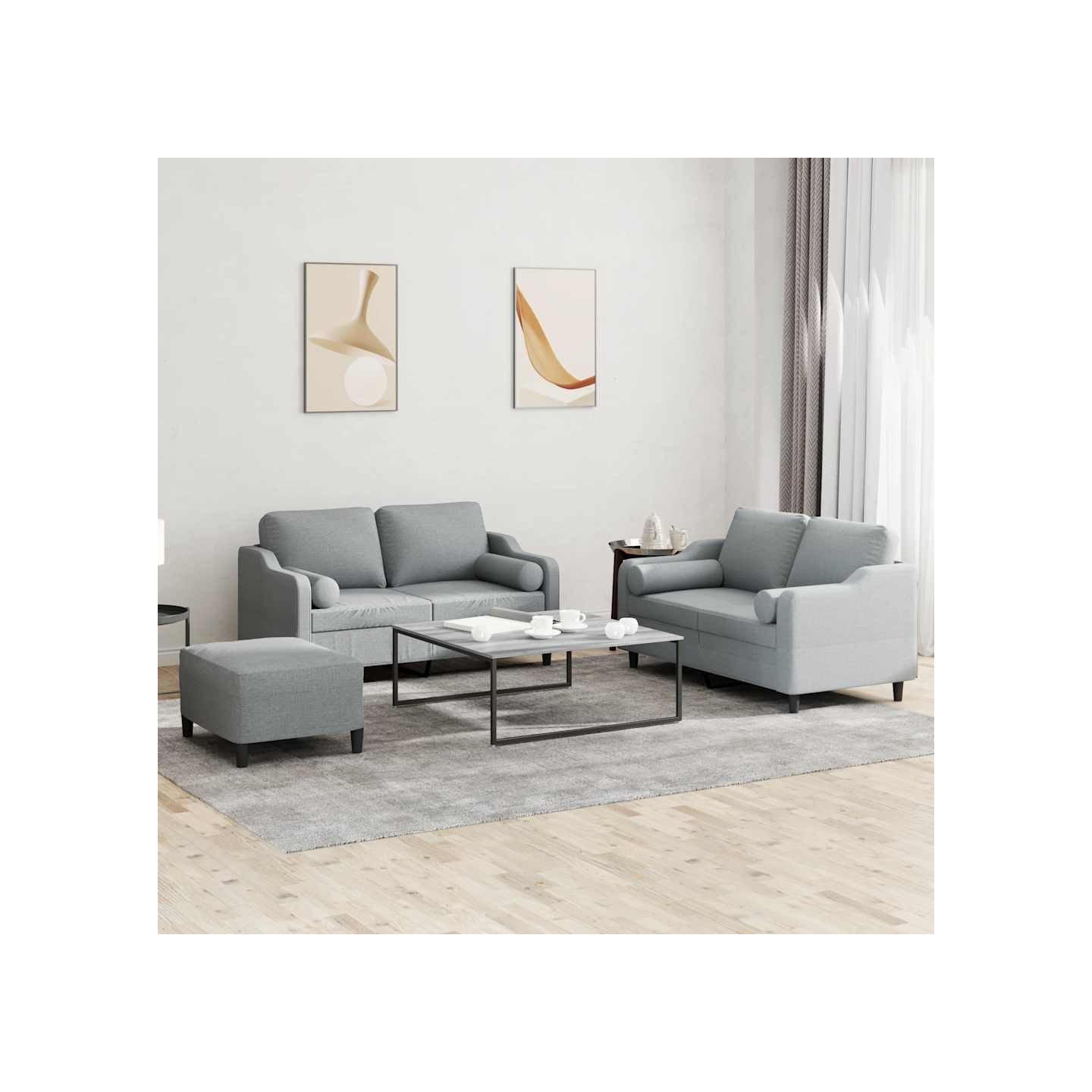 Ensemble de canapés 3 pcs coussins gris clair tissu