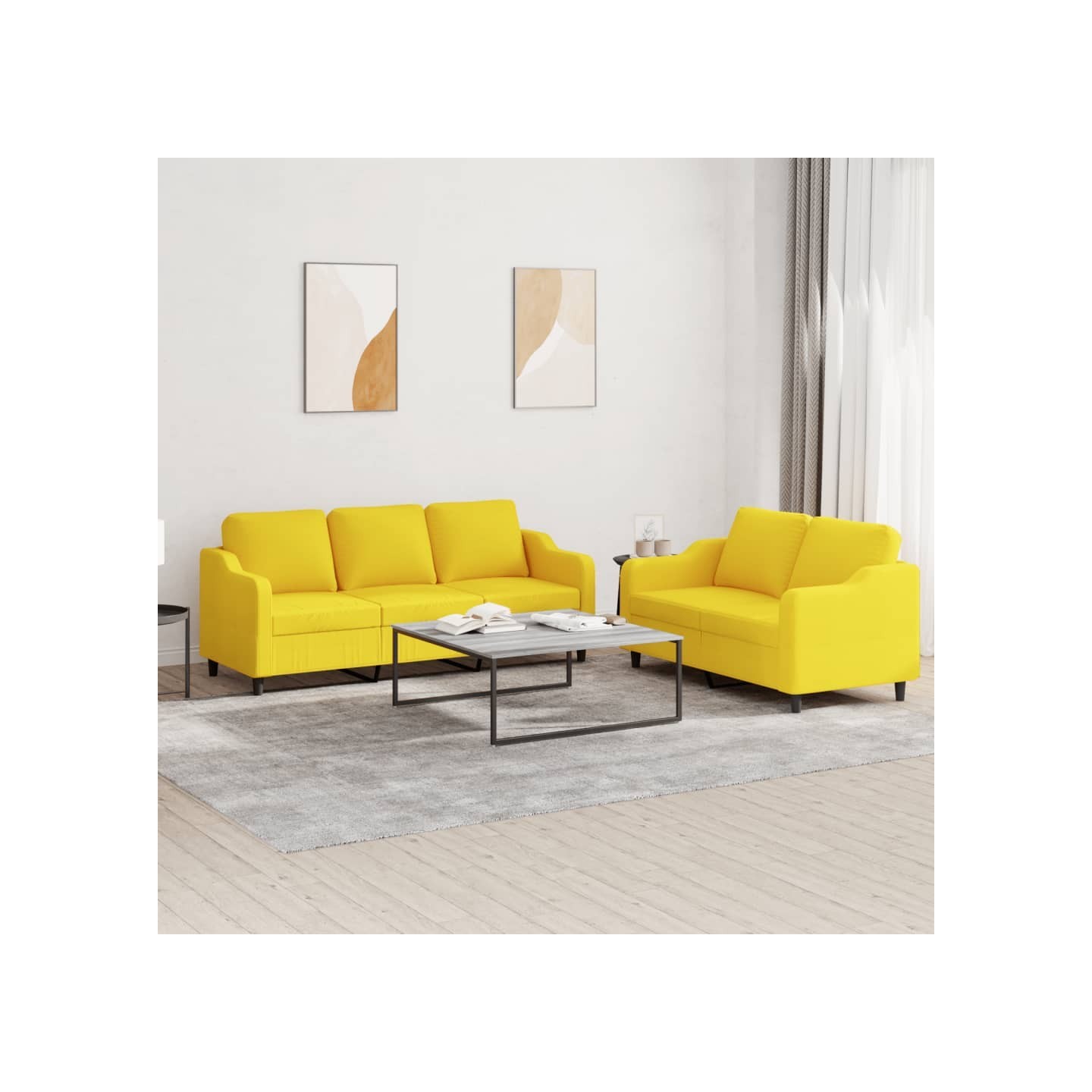 Ensemble de canapés 2 pcs avec coussins Jaune clair Tissu