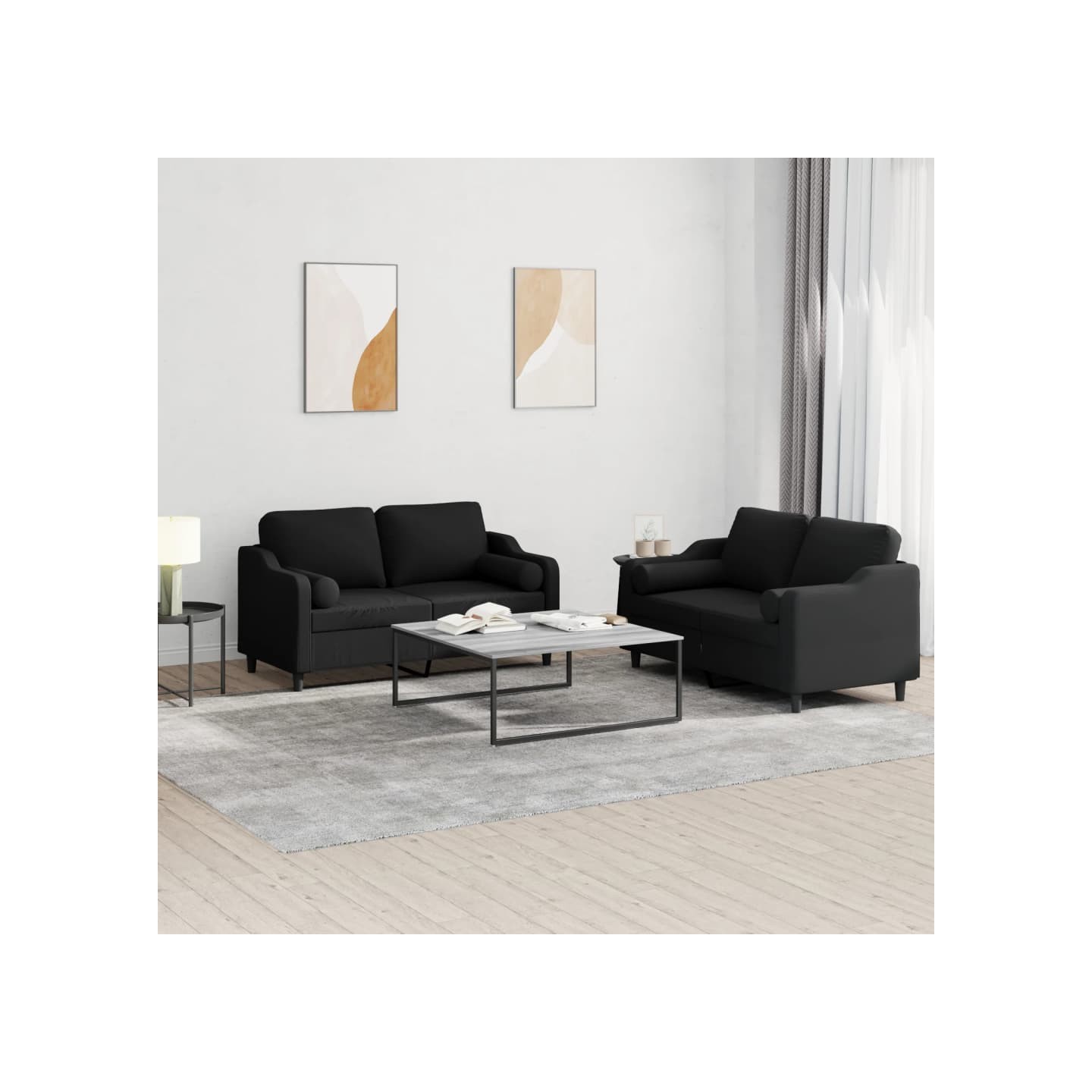 Ensemble de canapés 2 pcs avec coussins noir tissu