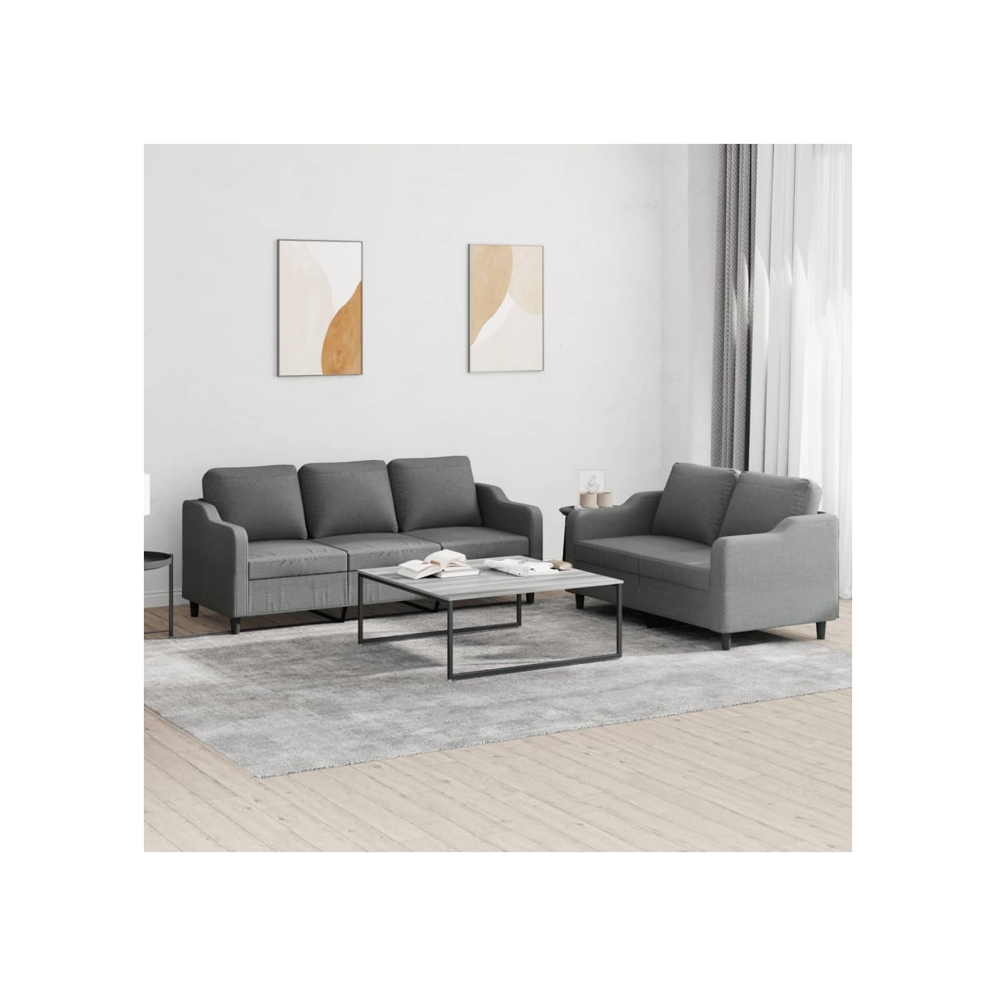 Ensemble de canapés 2 pcs avec coussins Gris foncé Tissu