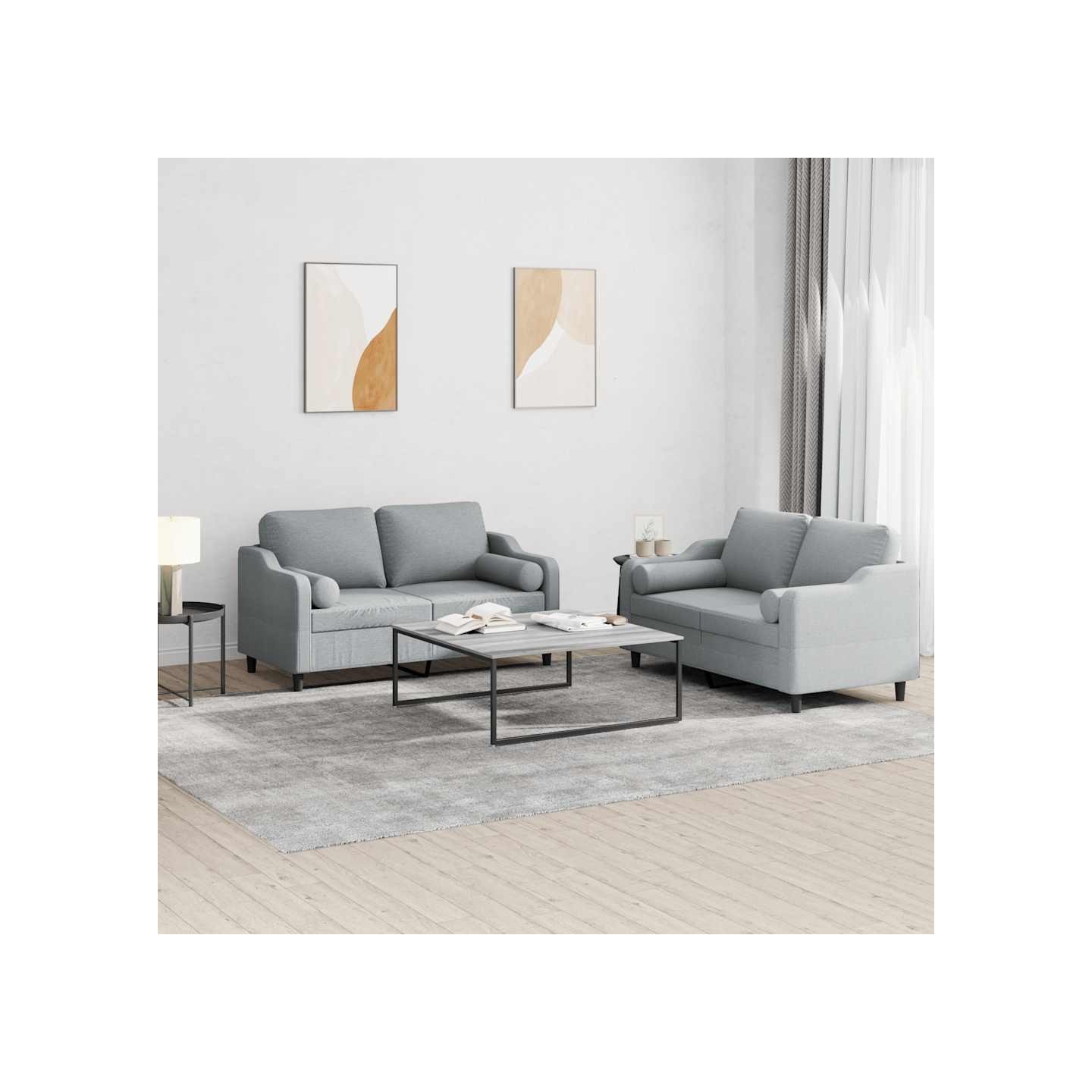Ensemble de canapés 2 pcs coussins gris clair tissu