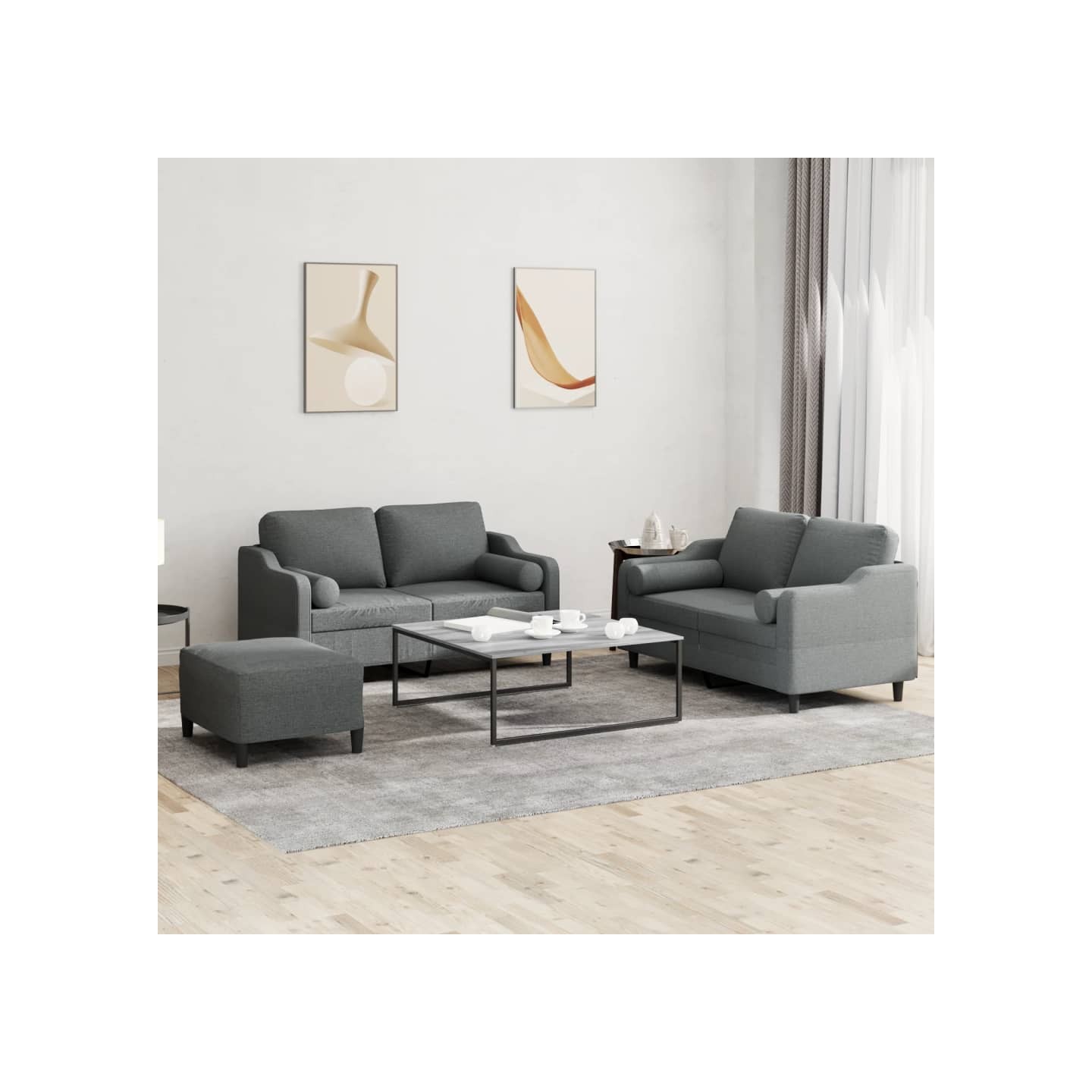 Ensemble de canapés 3 pcs coussins gris foncé tissu
