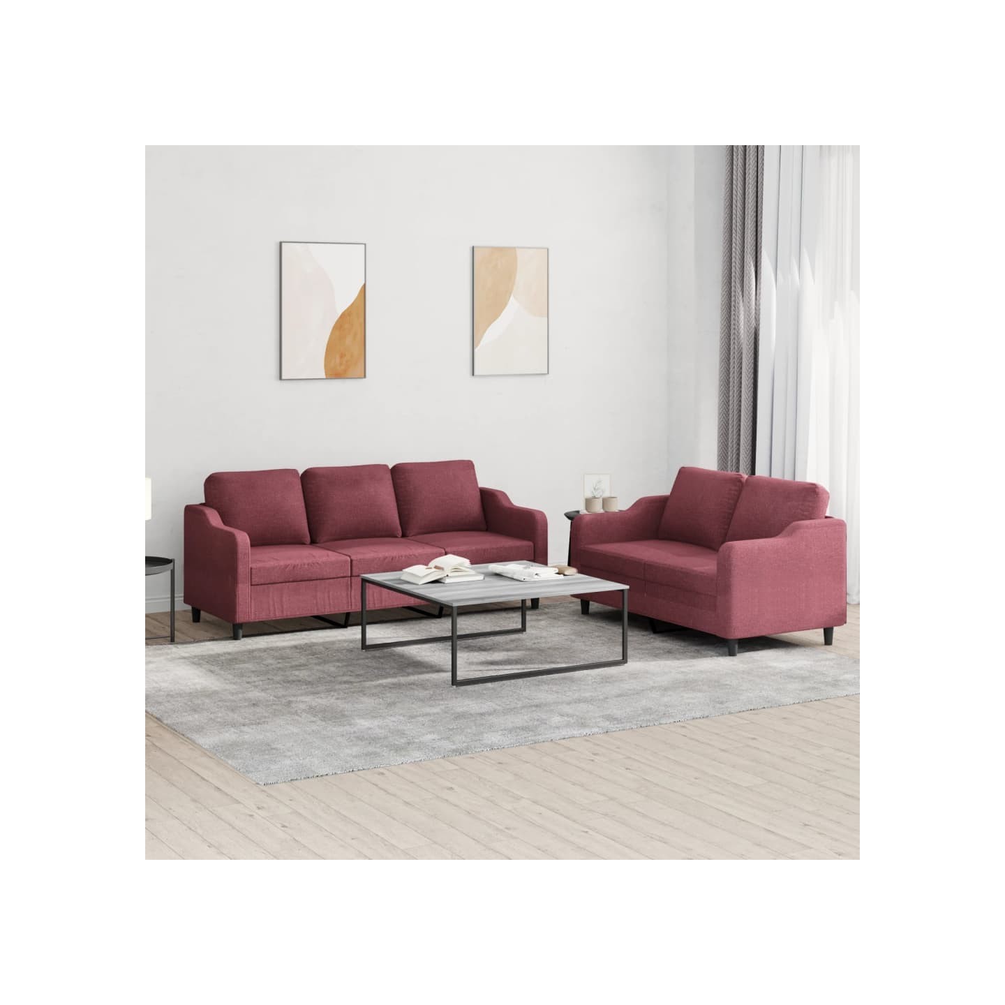Ensemble de canapés 2 pcs avec coussins Rouge bordeaux Tissu