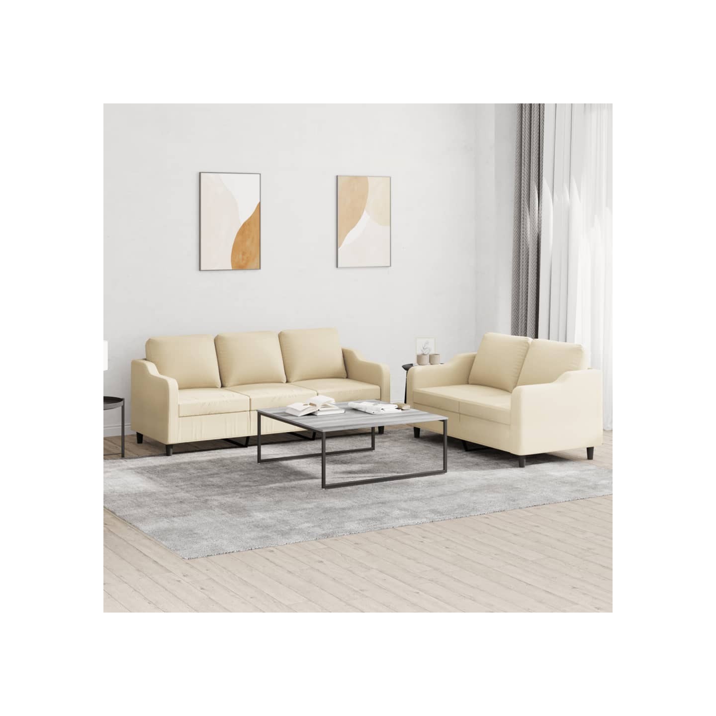 Ensemble de canapés 2 pcs avec coussins Crème Tissu