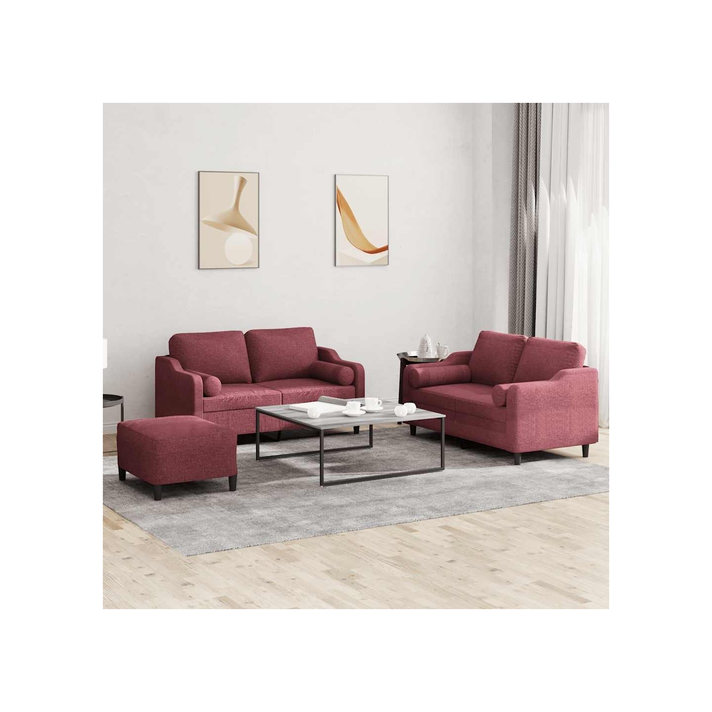 Ensemble de canapés 3 pcs avec coussins rouge bordeaux tissu