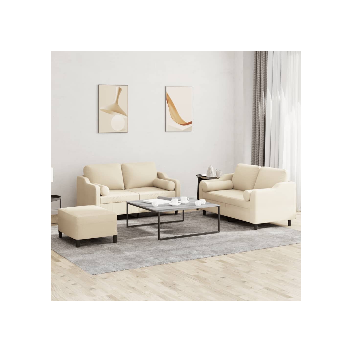Ensemble de canapés 3 pcs avec coussins crème tissu