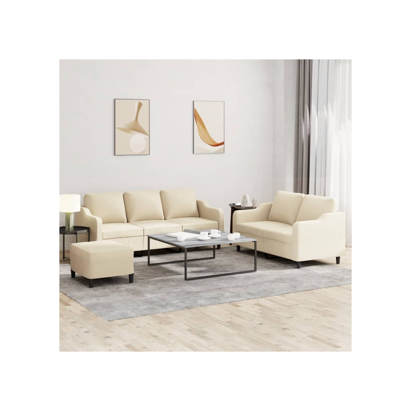 Ensemble de canapés 3 pcs avec coussins Crème Tissu