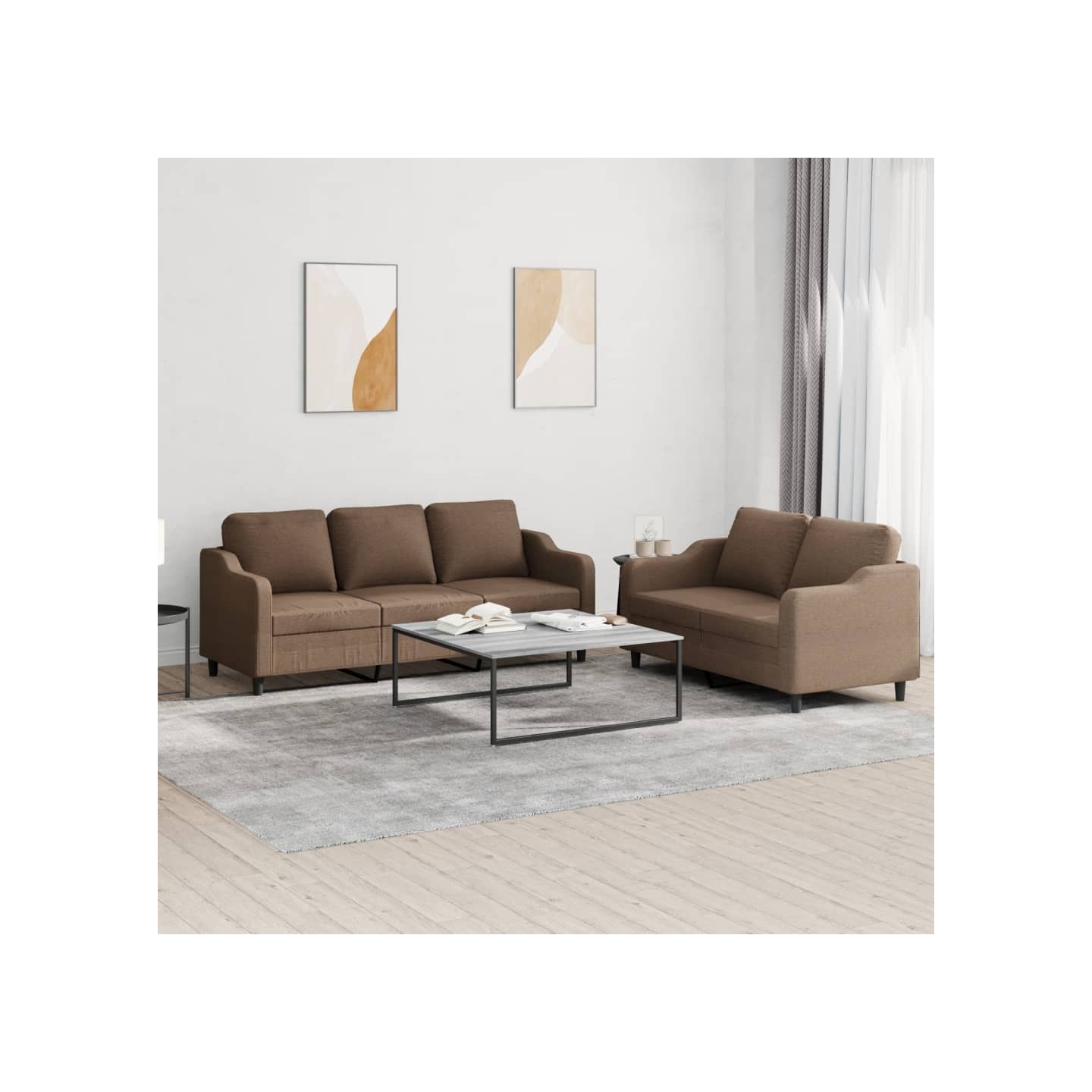 Ensemble de canapés 2 pcs avec coussins Marron Tissu