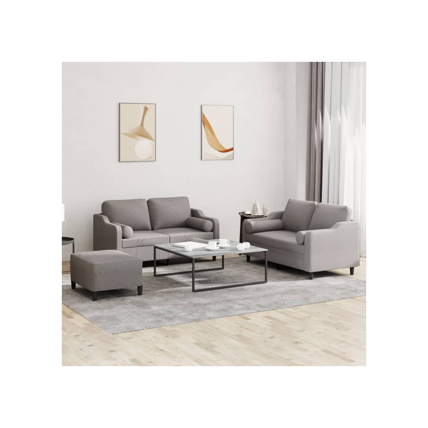 Ensemble de canapés 3 pcs avec coussins taupe tissu