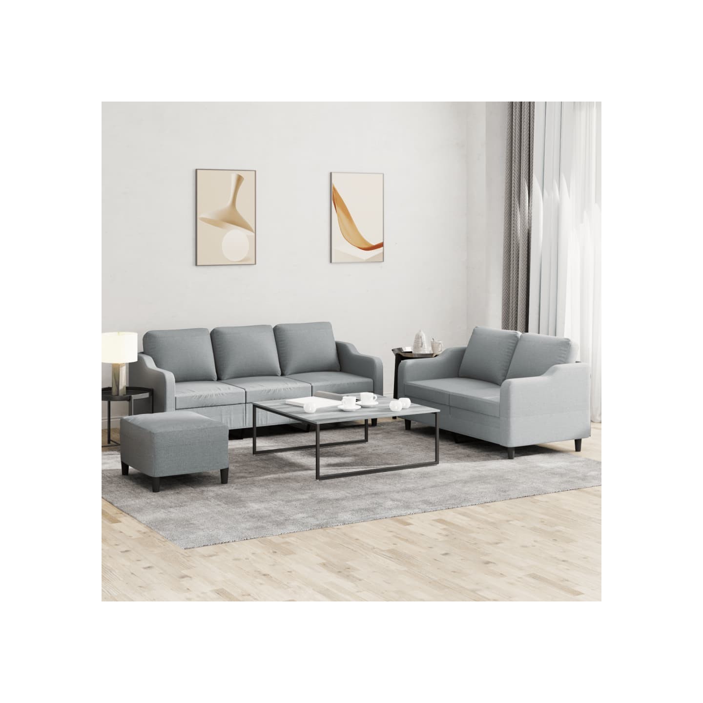 Ensemble de canapés 3 pcs avec coussins Gris clair Tissu