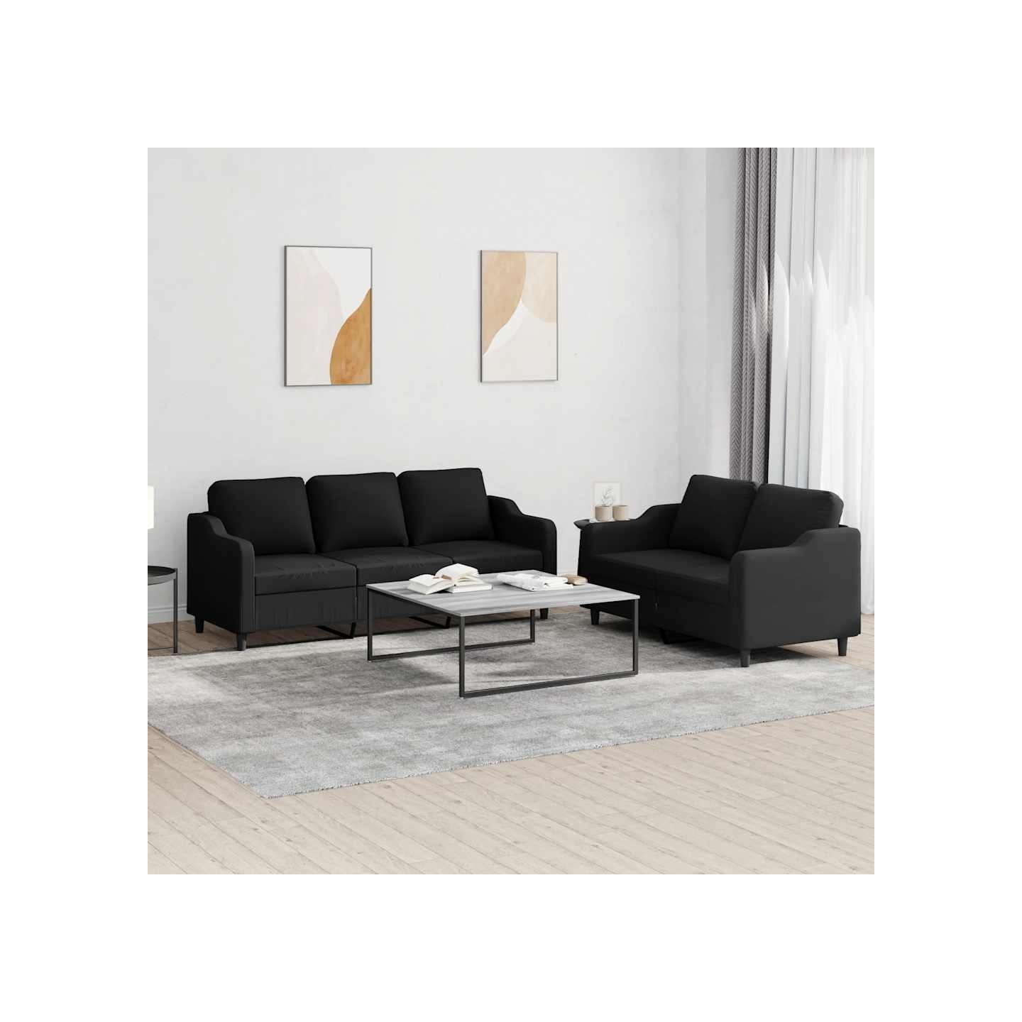 Ensemble de canapés 2 pcs avec coussins Noir Tissu