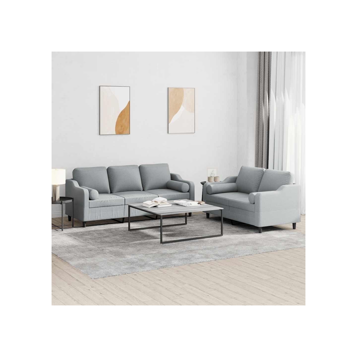 Ensemble de canapés 2 pcs coussins gris clair tissu