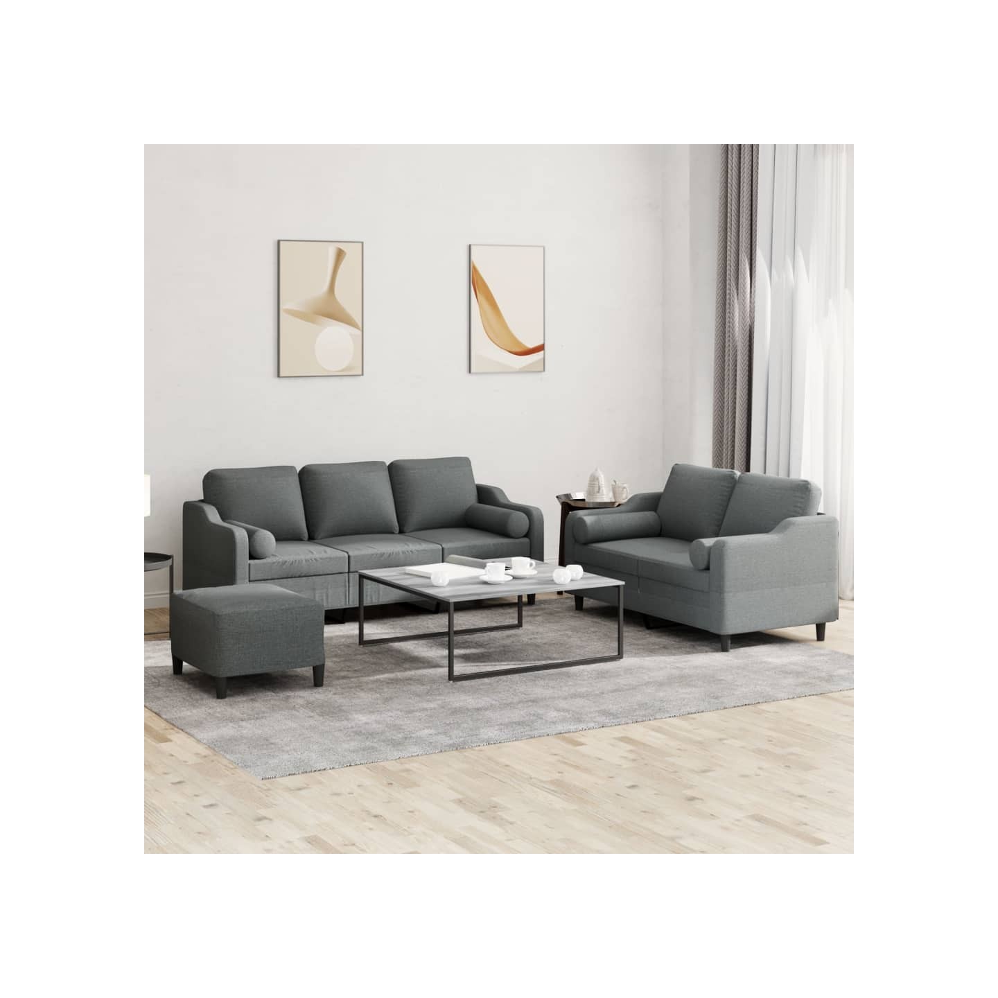 Ensemble de canapés 3 pcs coussins gris foncé tissu