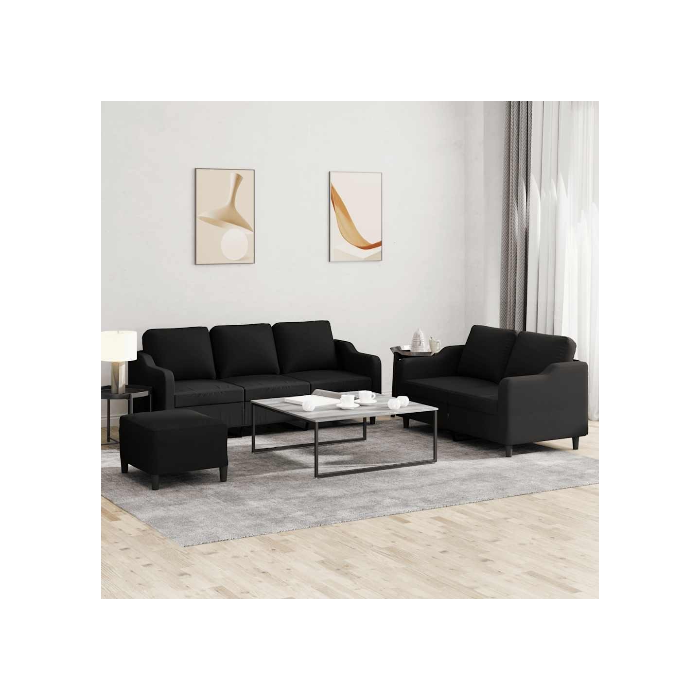 Ensemble de canapés 3 pcs avec coussins Noir Tissu