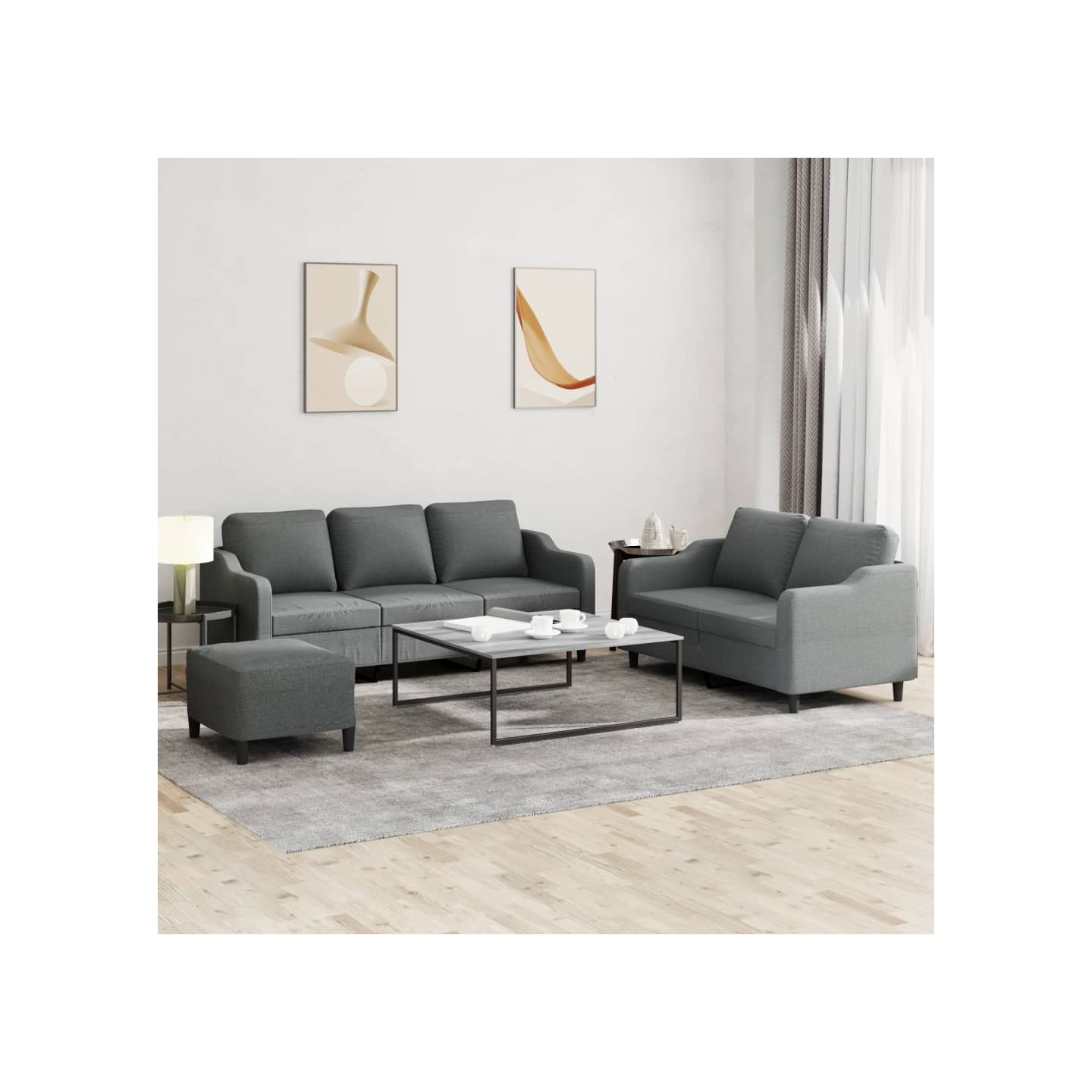 Ensemble de canapés 3 pcs avec coussins Gris foncé Tissu