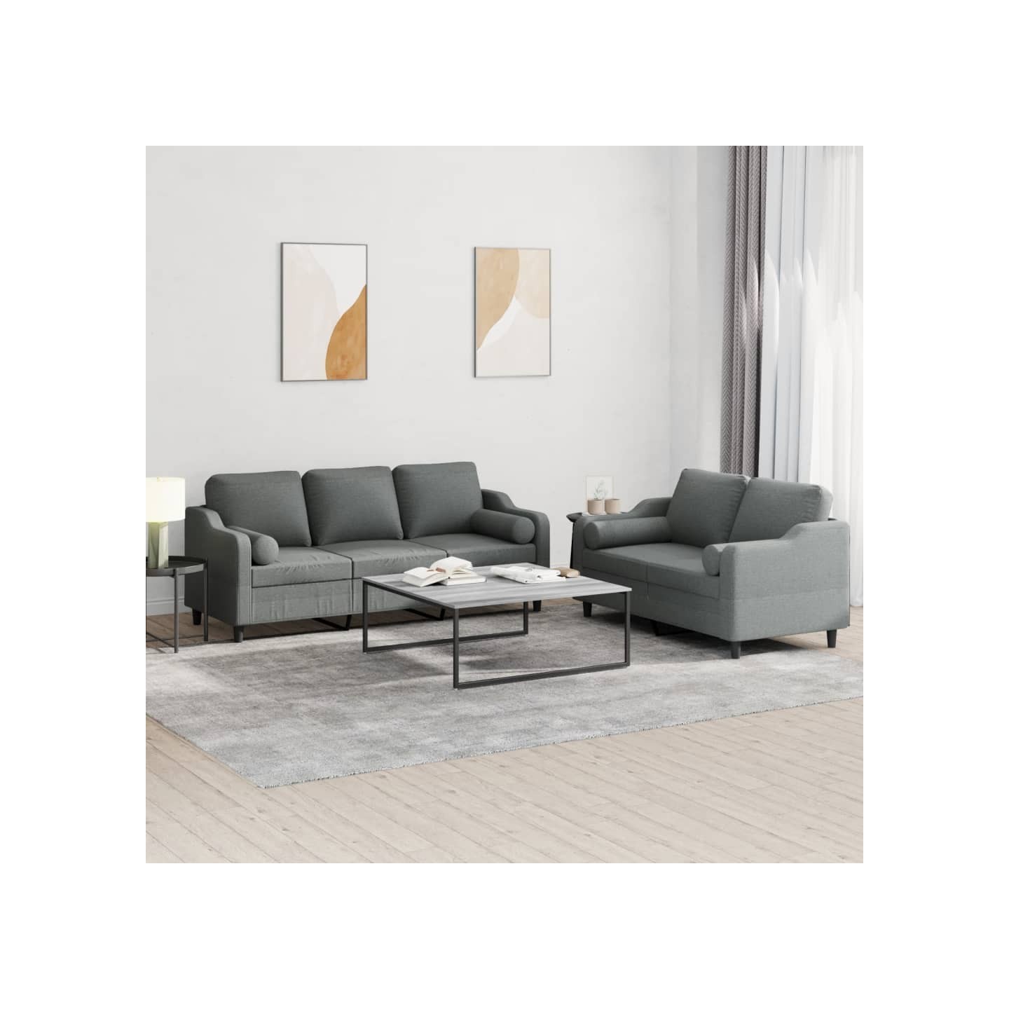 Ensemble de canapés 2 pcs coussins gris foncé tissu