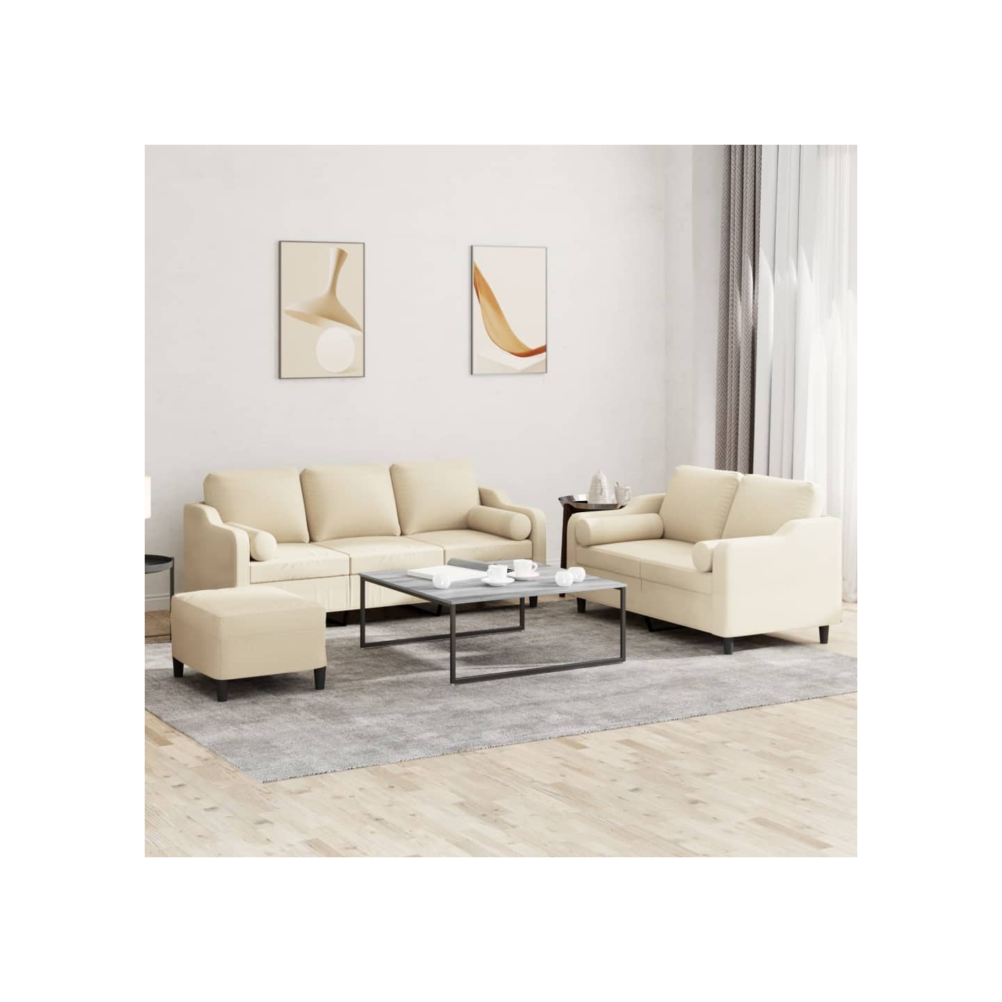 Ensemble de canapés 3 pcs avec coussins crème tissu