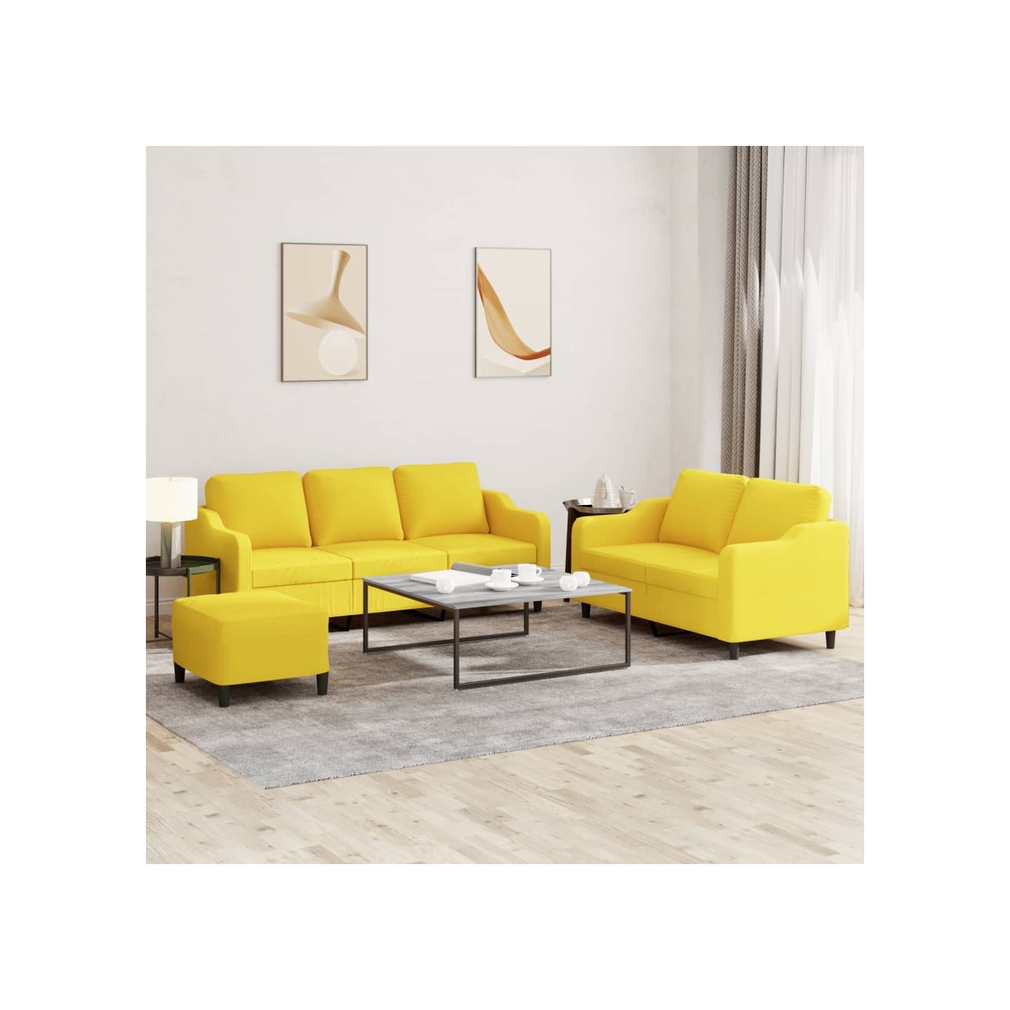 Ensemble de canapés 3 pcs avec coussins Jaune clair Tissu