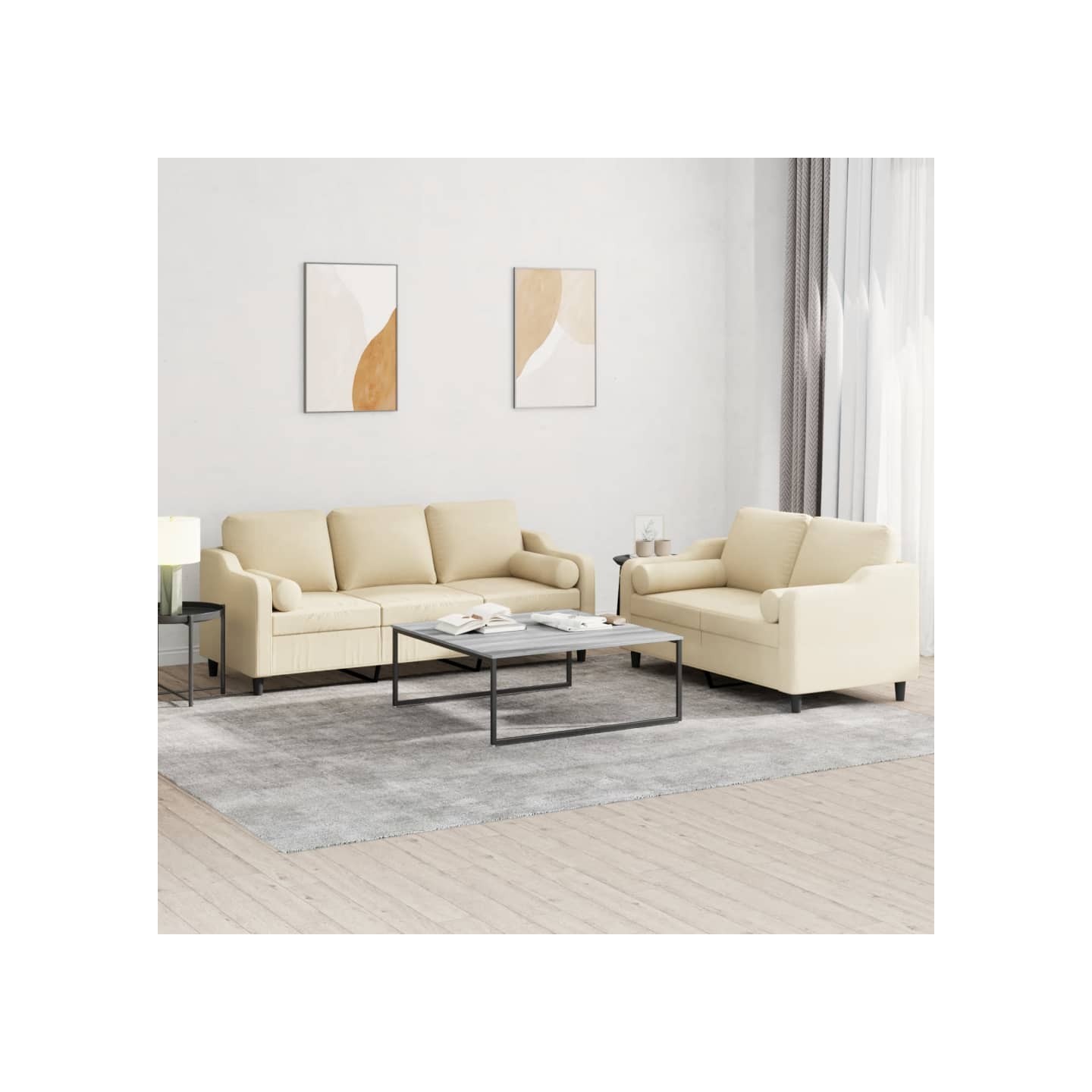 Ensemble de canapés 2 pcs avec coussins crème tissu