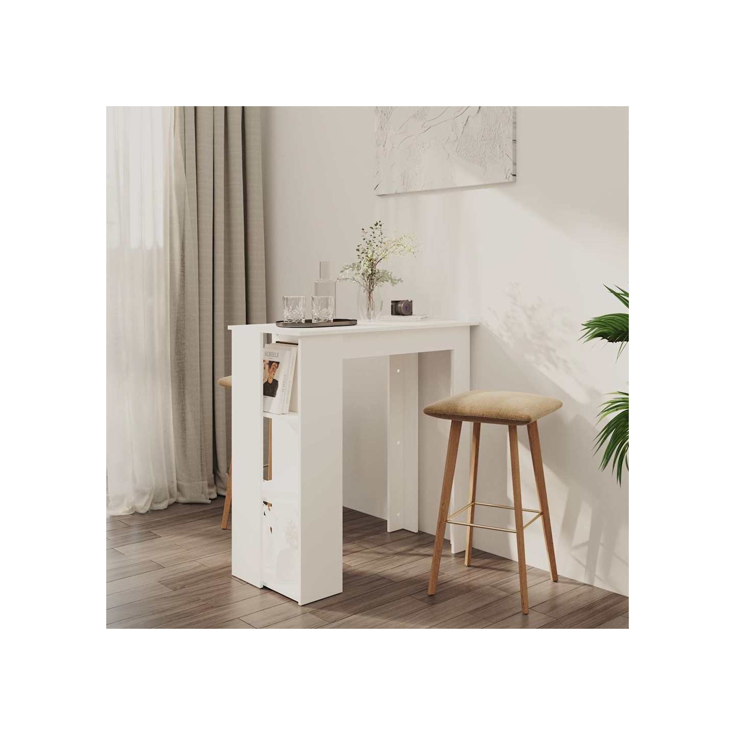 Table de bar et étagère Blanc 102x50x103,5 cm Bois d'ingénierie