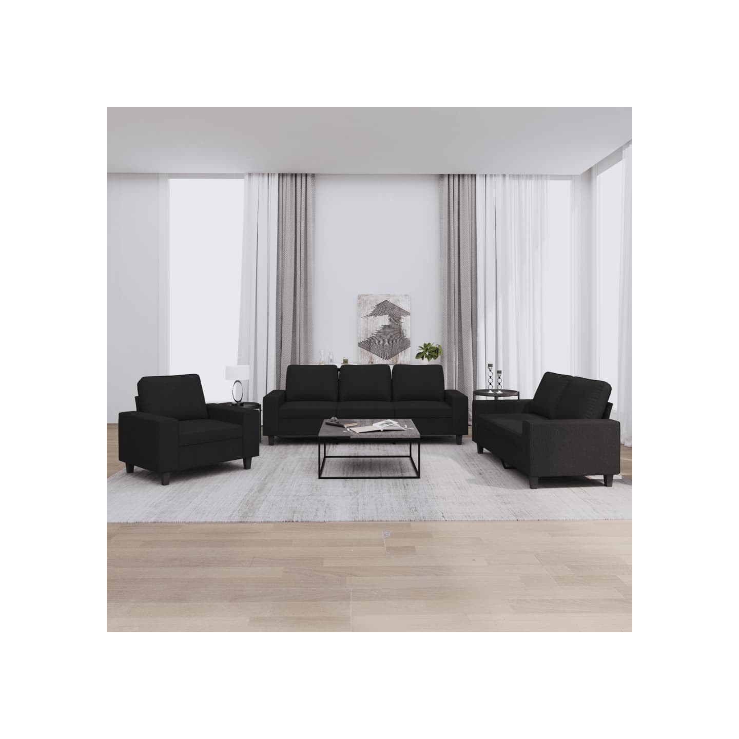 Ensemble de canapés 3 pcs noir tissu