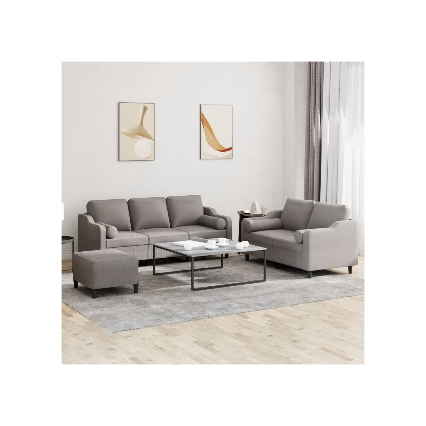 Ensemble de canapés 3 pcs avec coussins taupe tissu