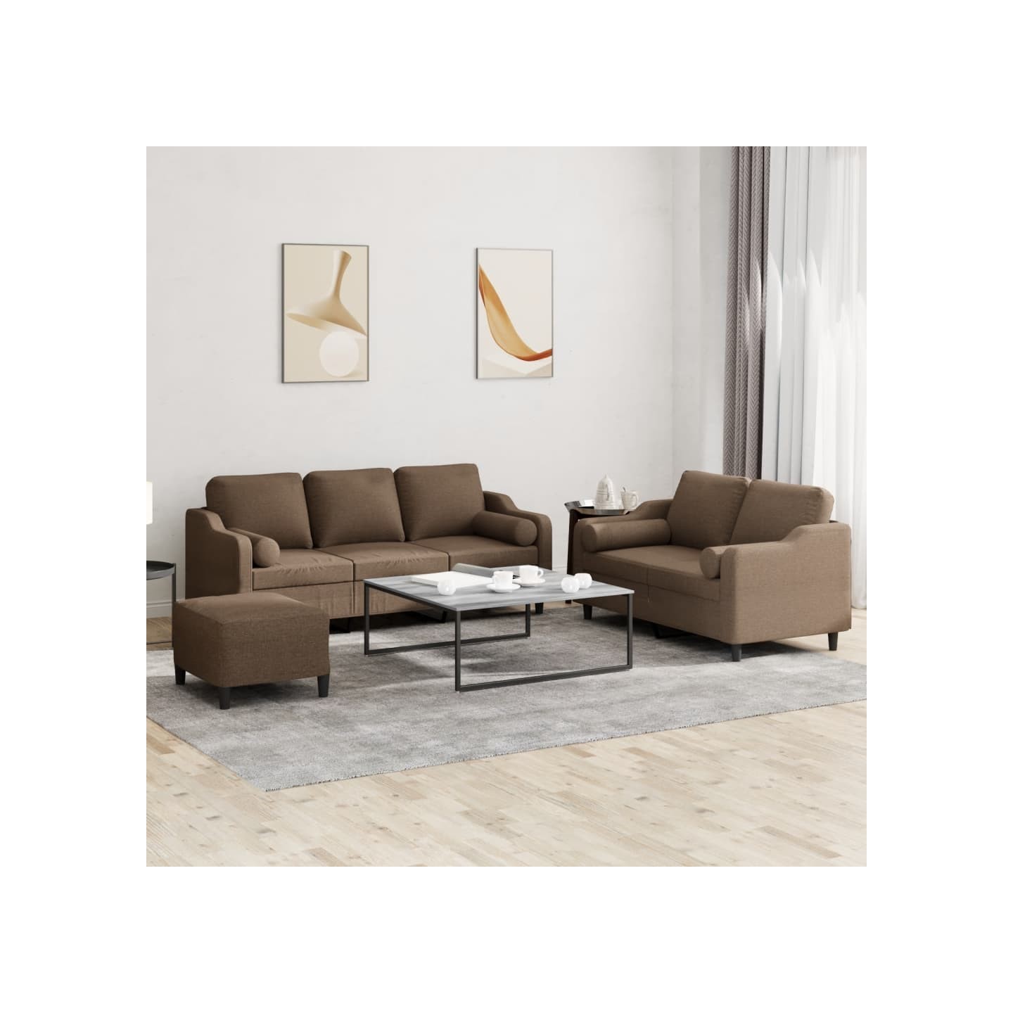 Ensemble de canapés 3 pcs avec coussins marron tissu