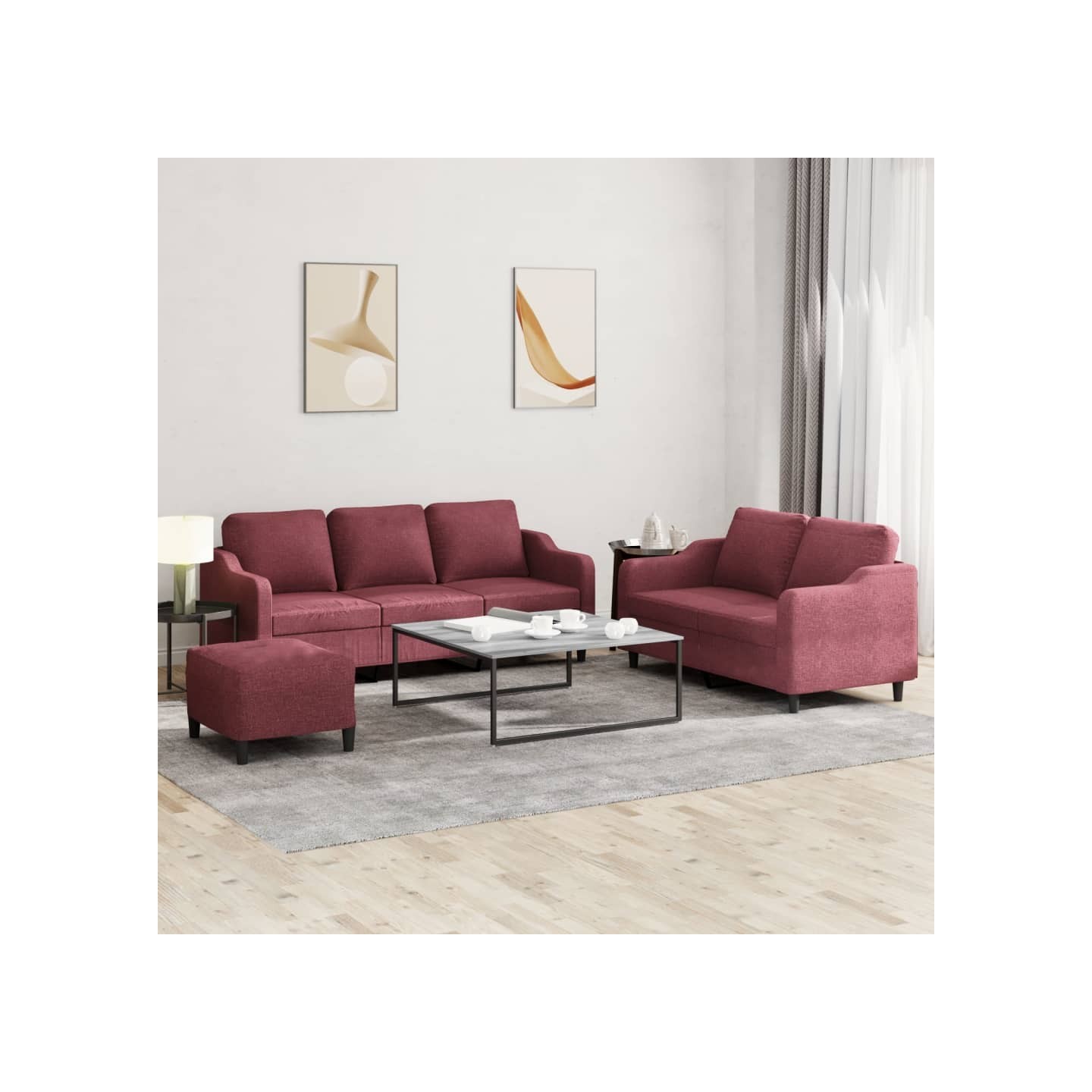 Ensemble de canapés 3 pcs avec coussins Rouge bordeaux Tissu